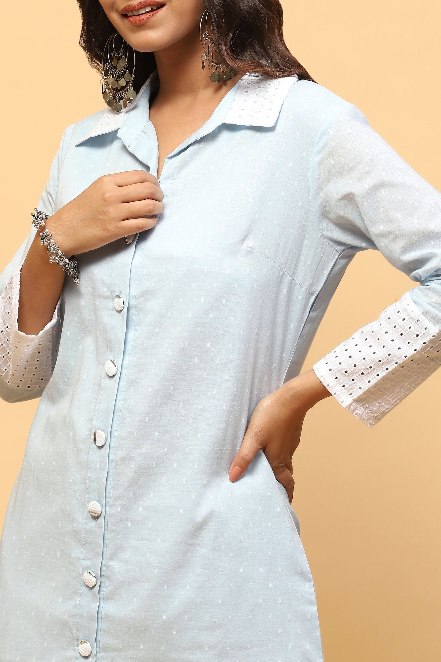 Pihu Baby Blue Collared Kurta with Tulip Pants