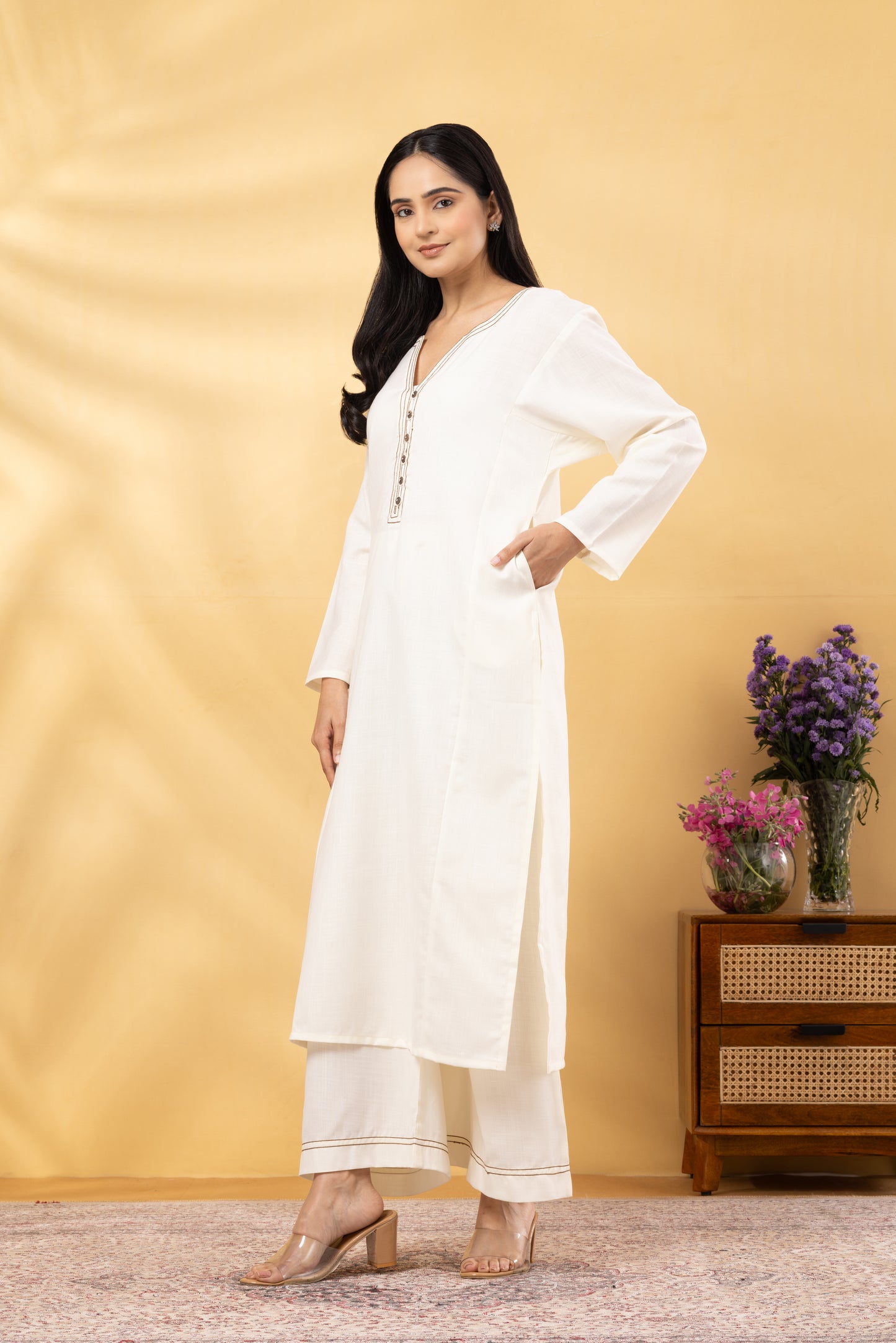 Saadgi Warm Cream Coord Set