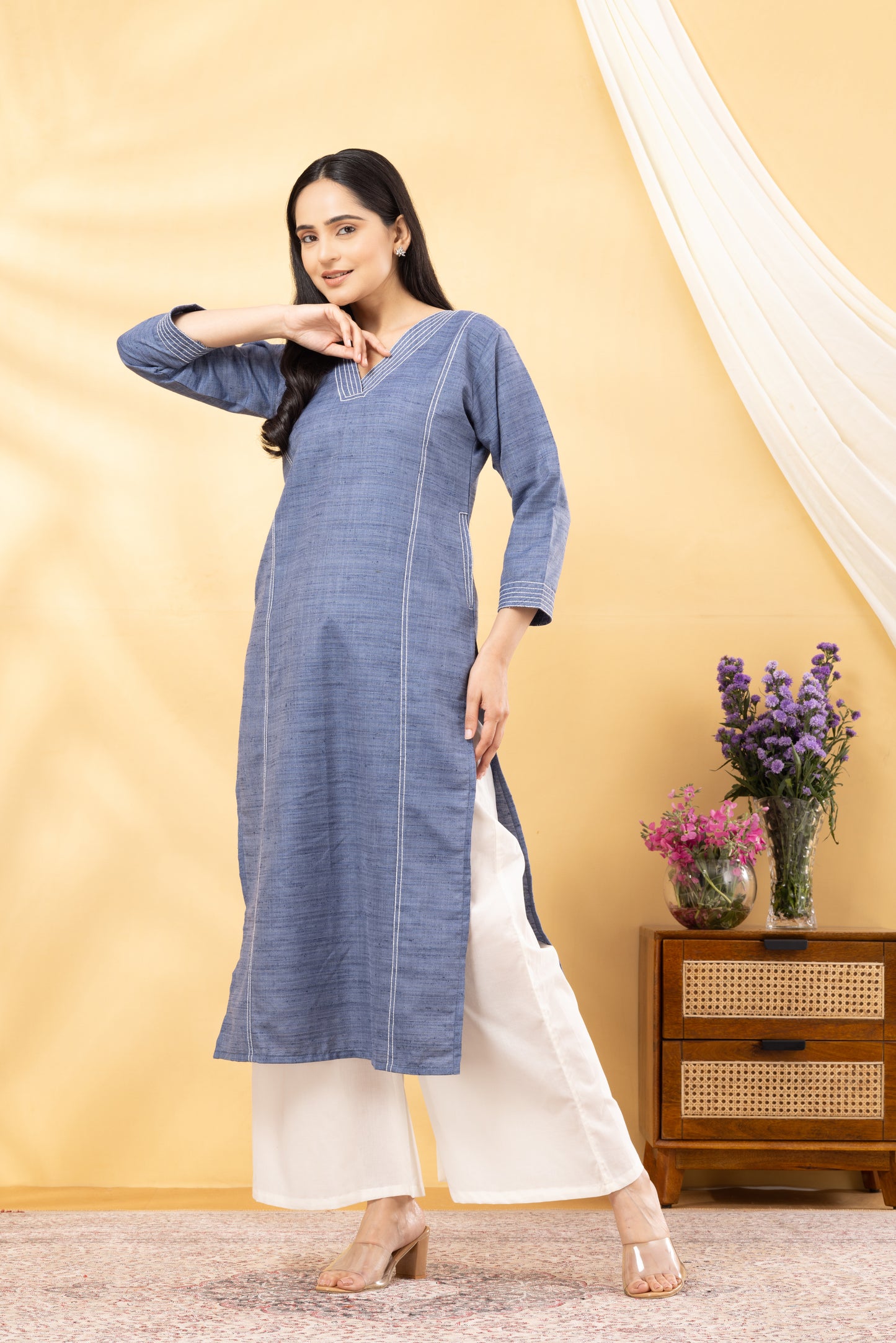 Saadgi Denim Blue Kurta Set