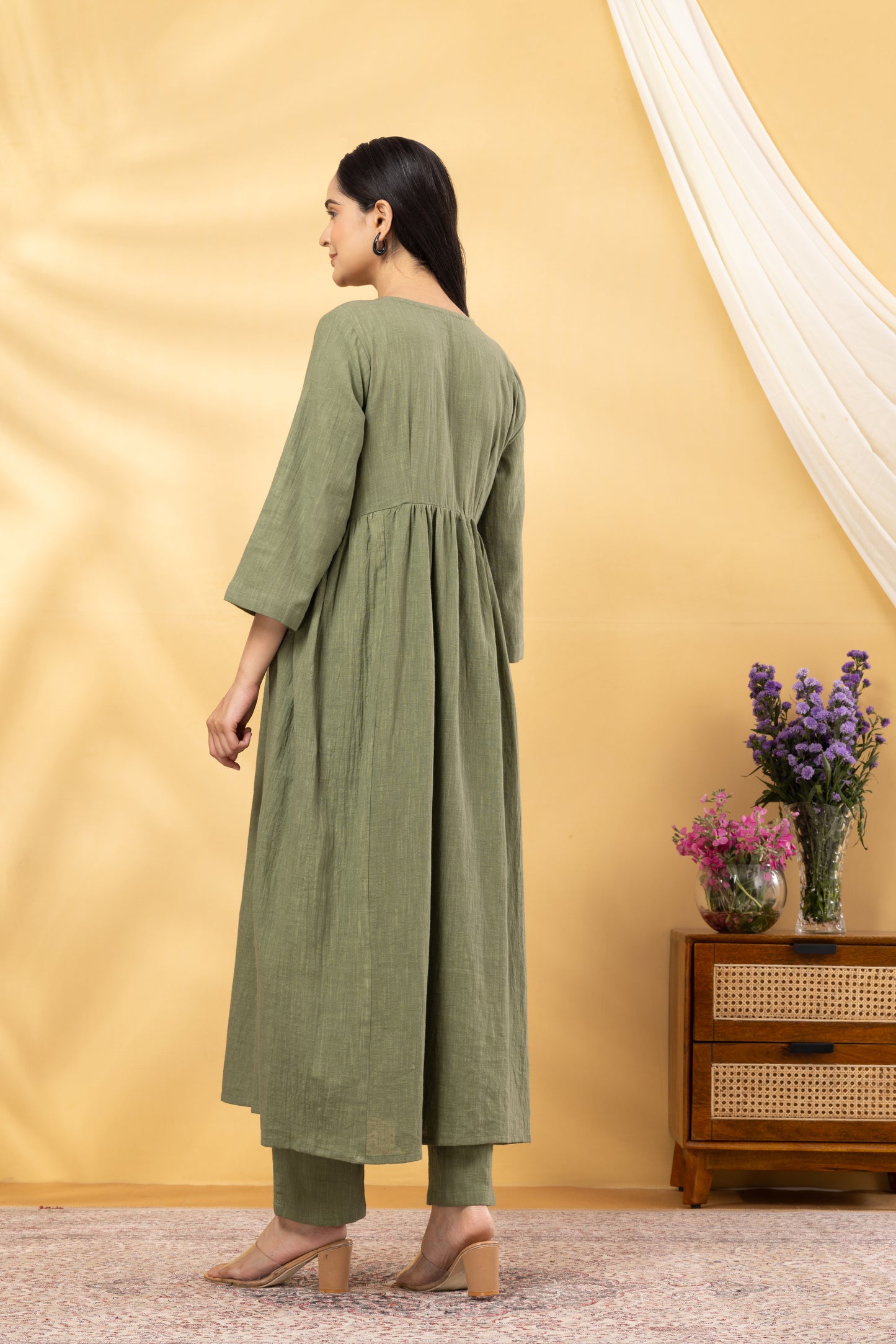 Saadgi Sage Green Gathered Kurta Set