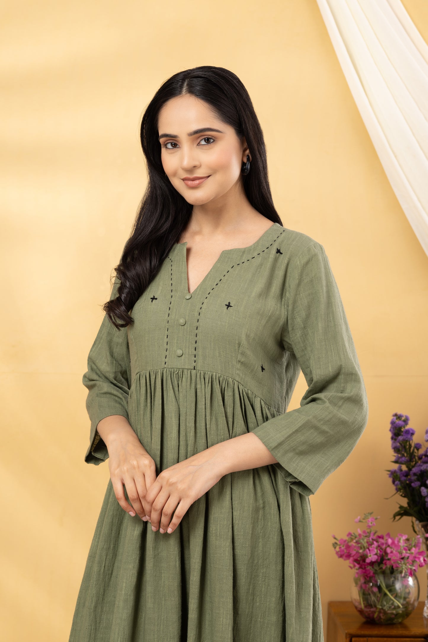 Saadgi Sage Green Gathered Kurta Set