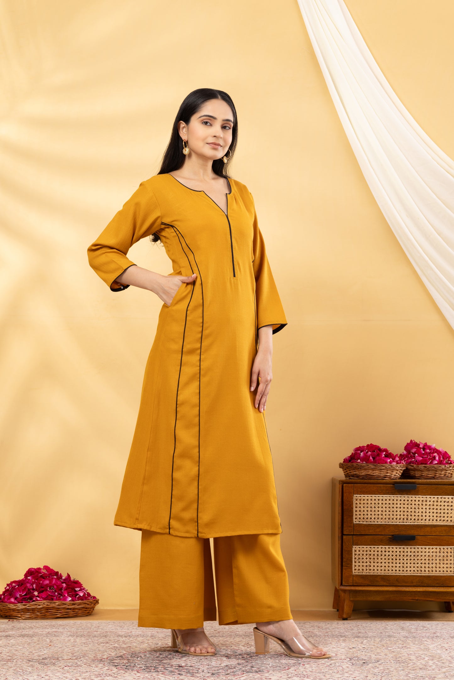 Saadgi Mustard Side Kali Suit Set