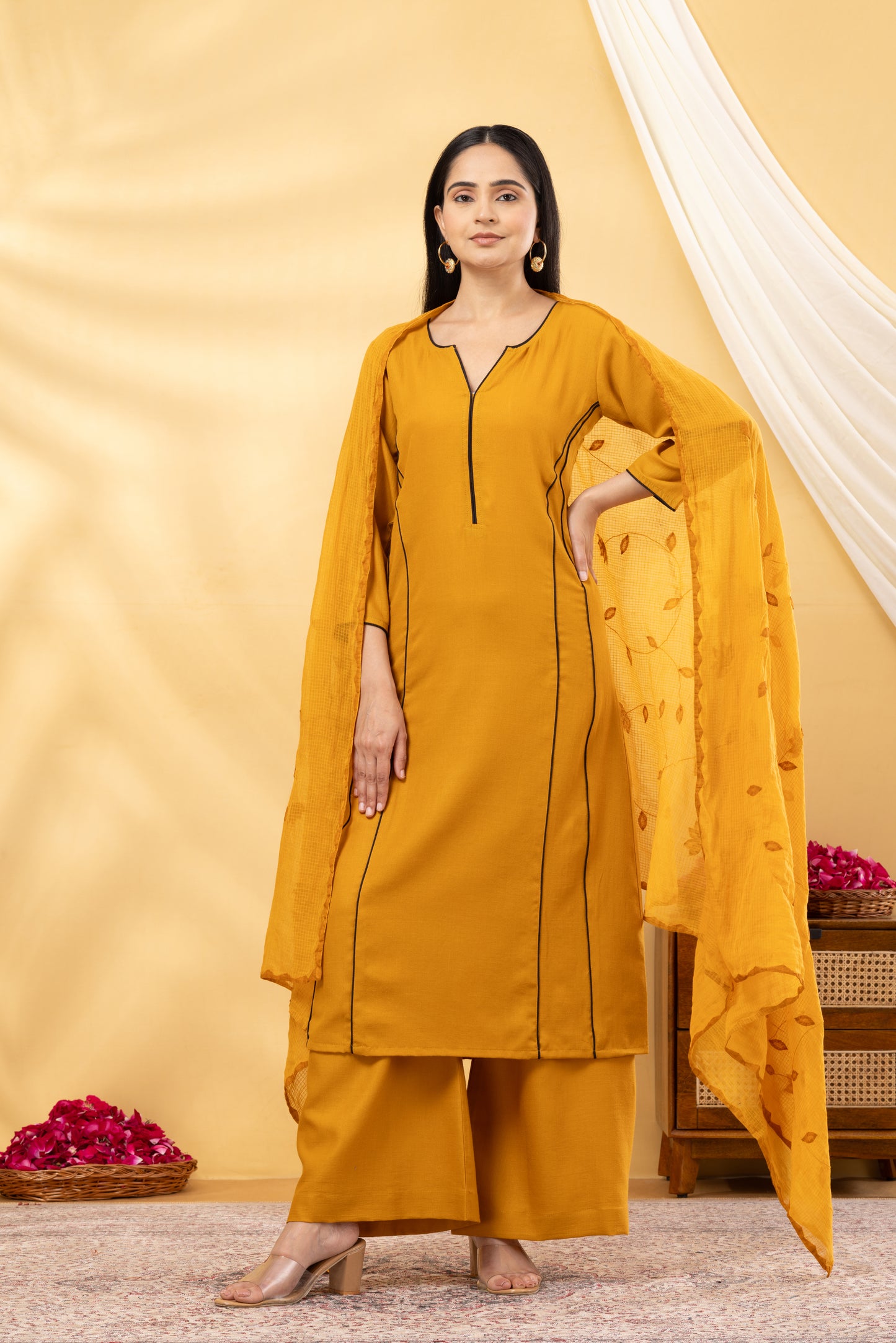 Saadgi Mustard Side Kali Suit Set