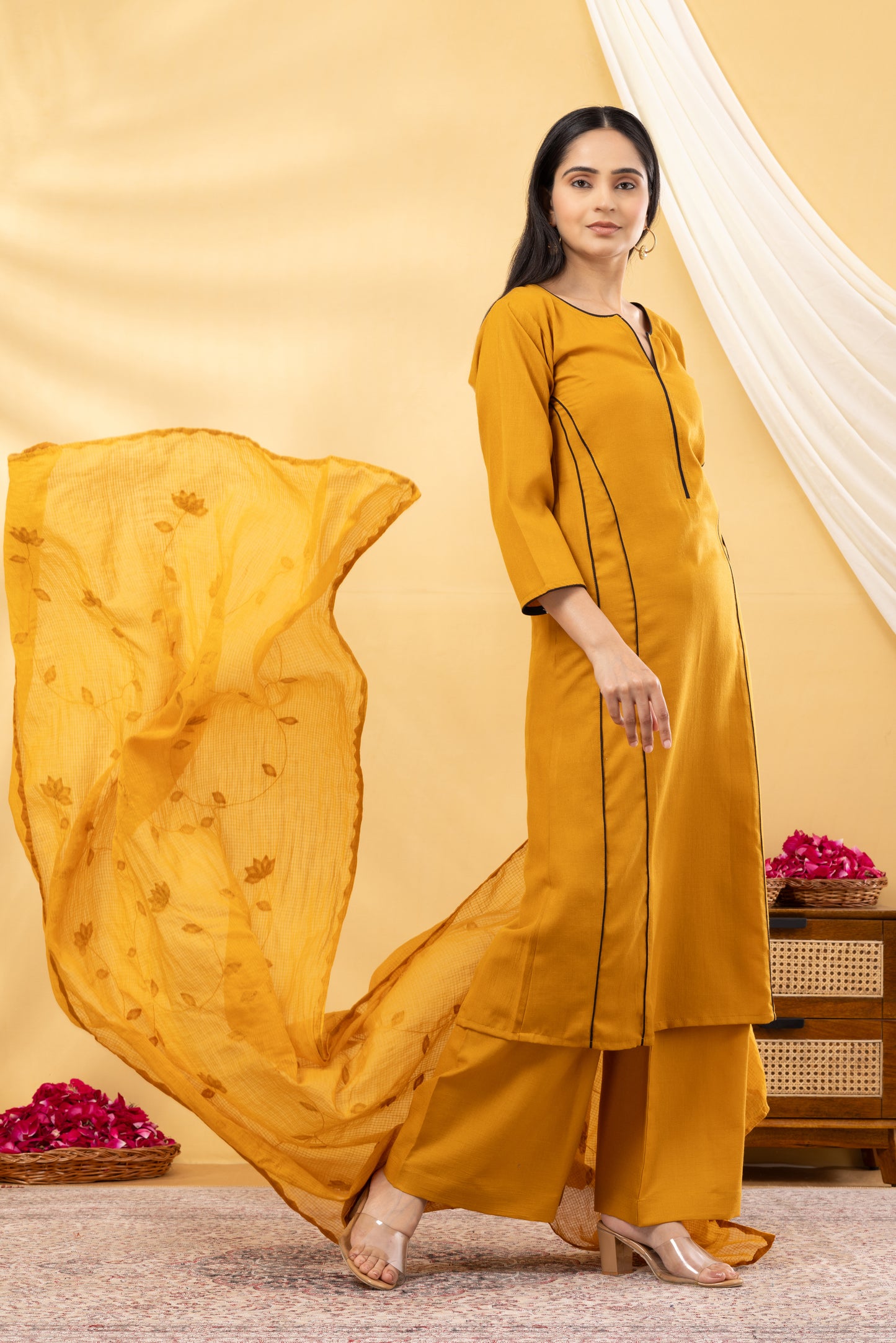 Saadgi Mustard Side Kali Suit Set