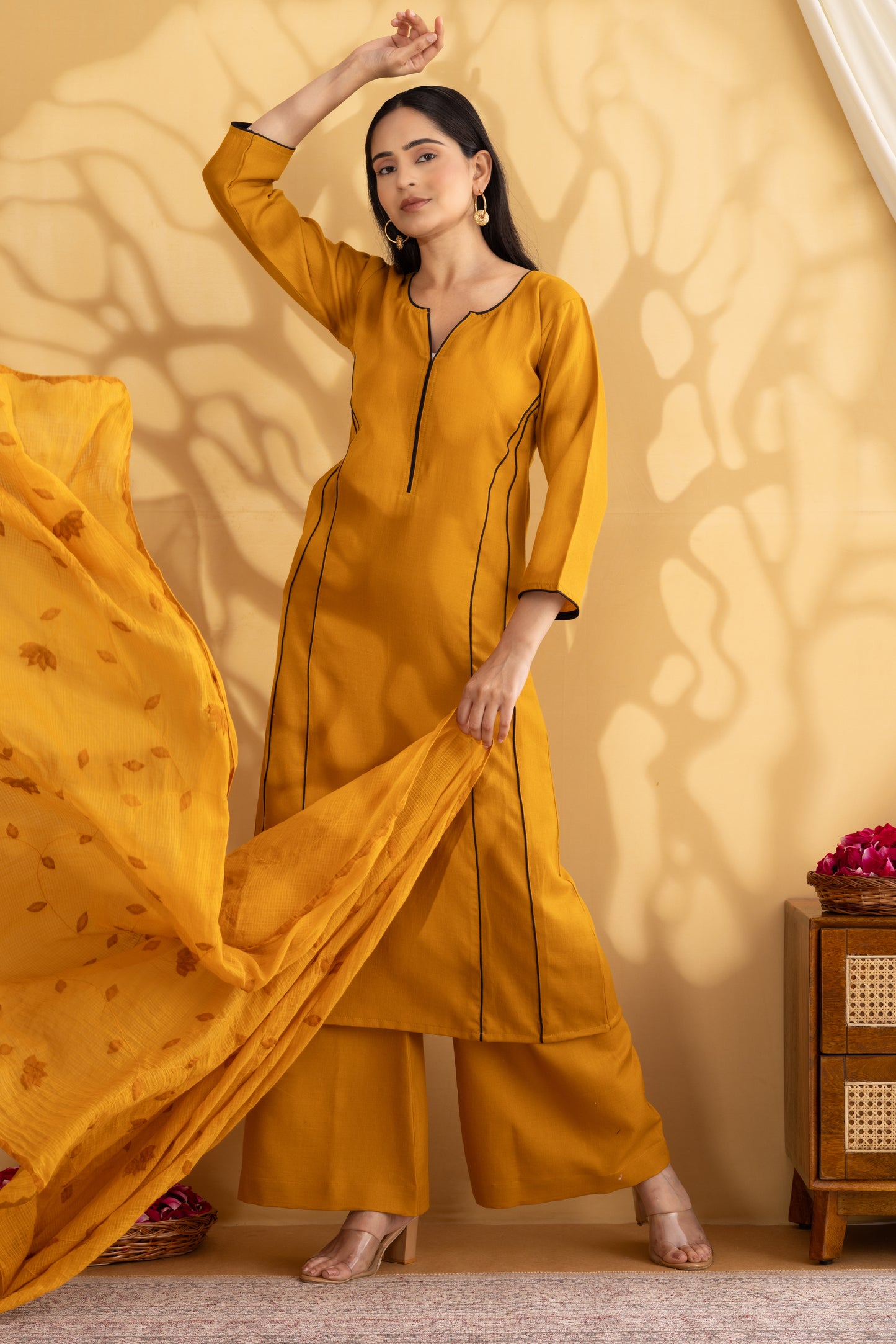 Saadgi Mustard Side Kali Suit Set