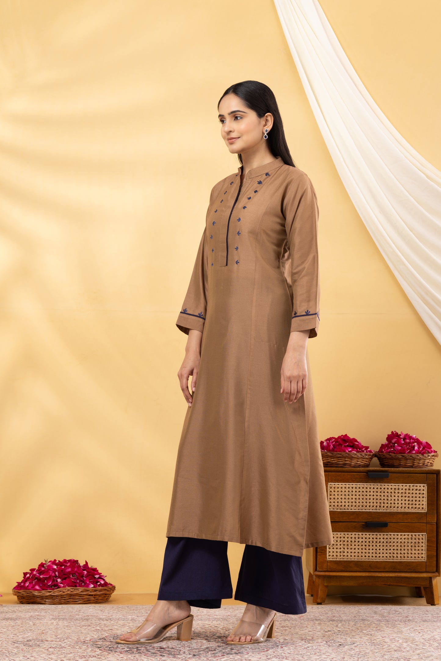Saadgi Warm Copper and Navy Kurta Set