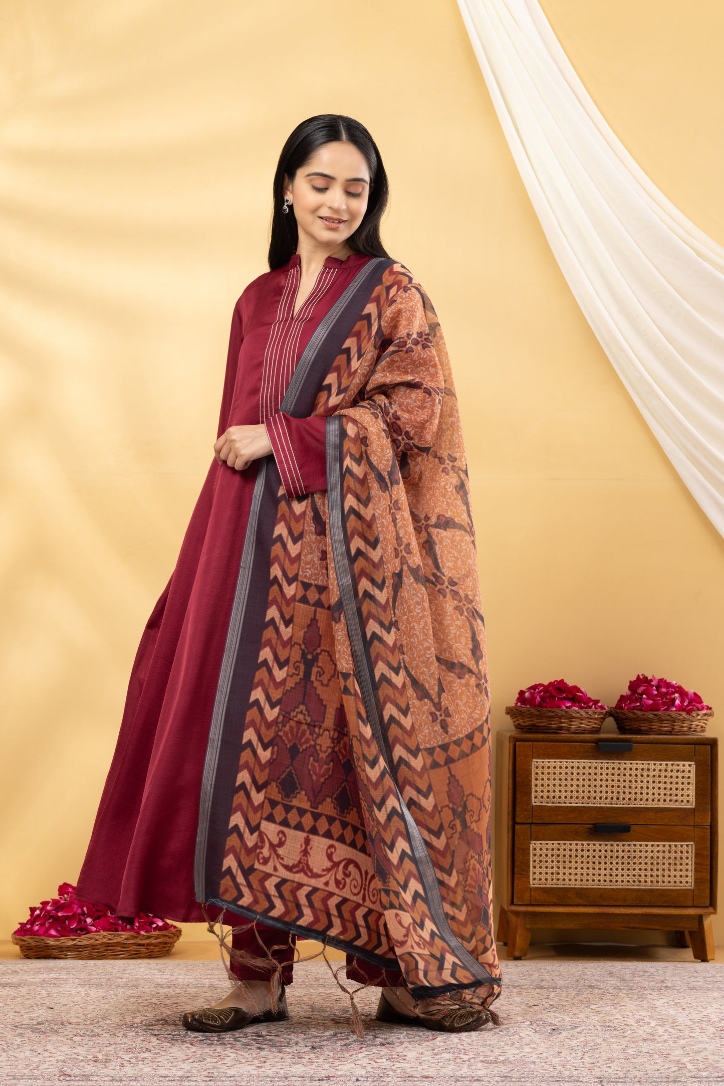 Saadgi Deep Crimson Kalidar Suit Set