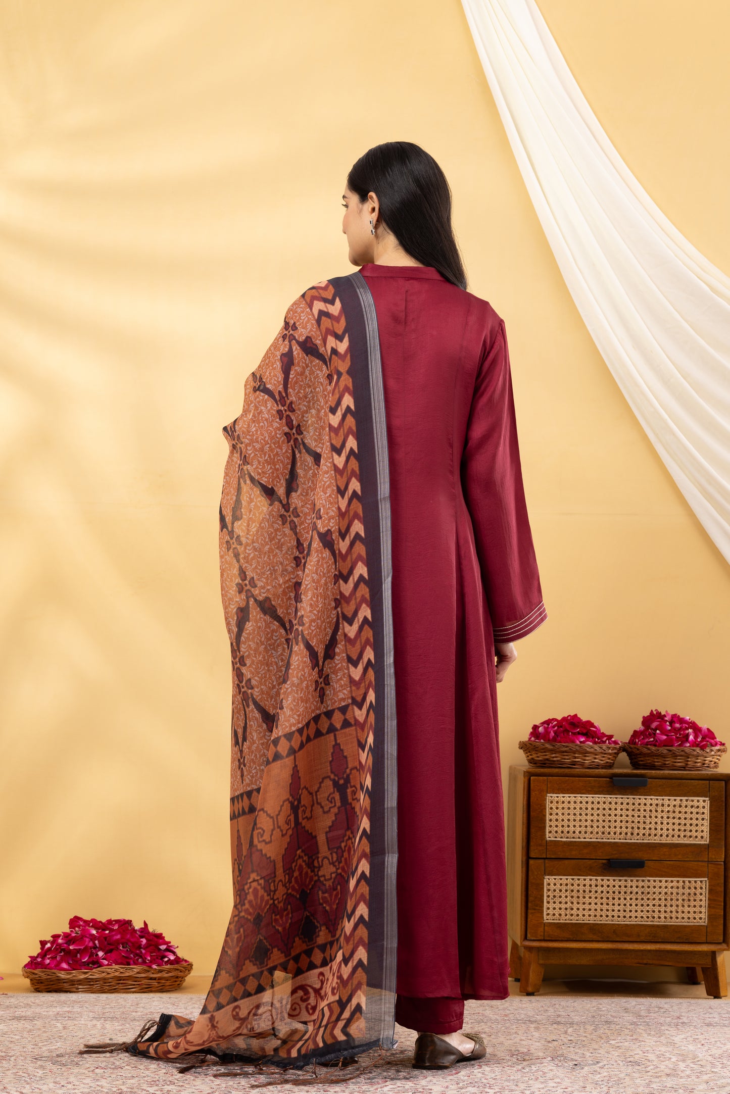 Saadgi Deep Crimson Kalidar Suit Set