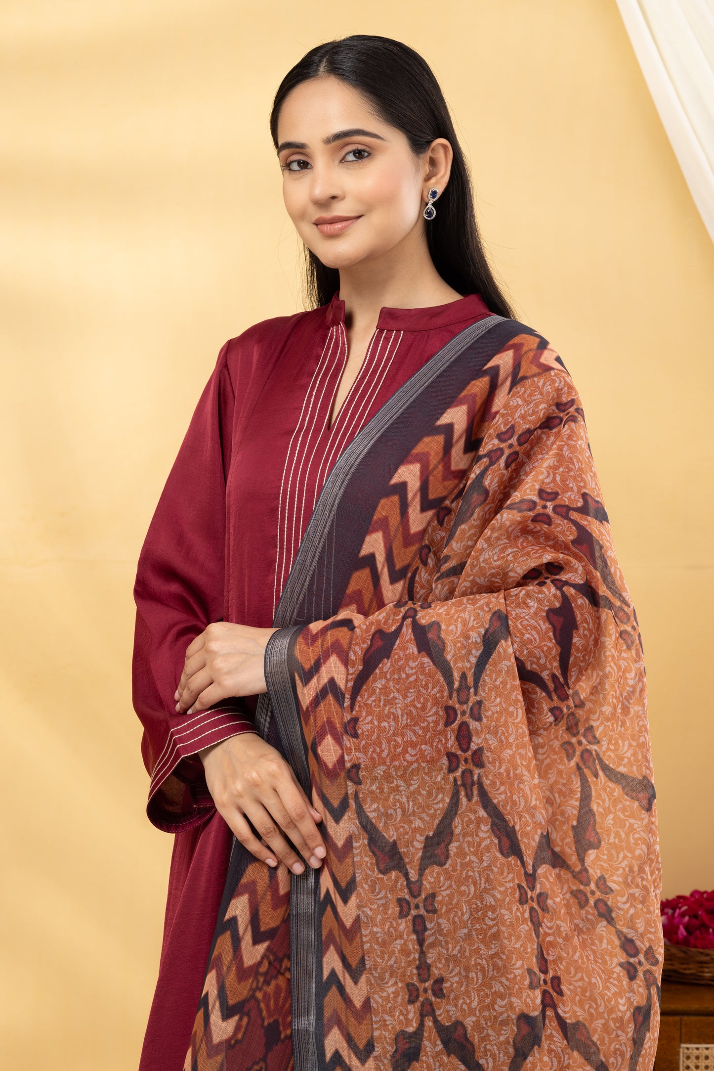 Saadgi Deep Crimson Kalidar Suit Set