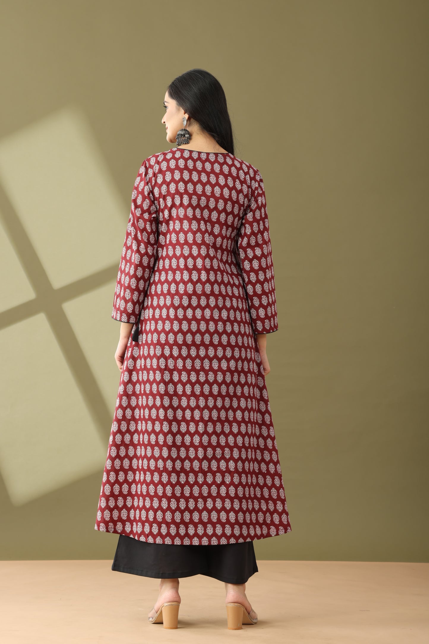 Utsaah Brunt Maroon and Black Angrakha Kurta Set