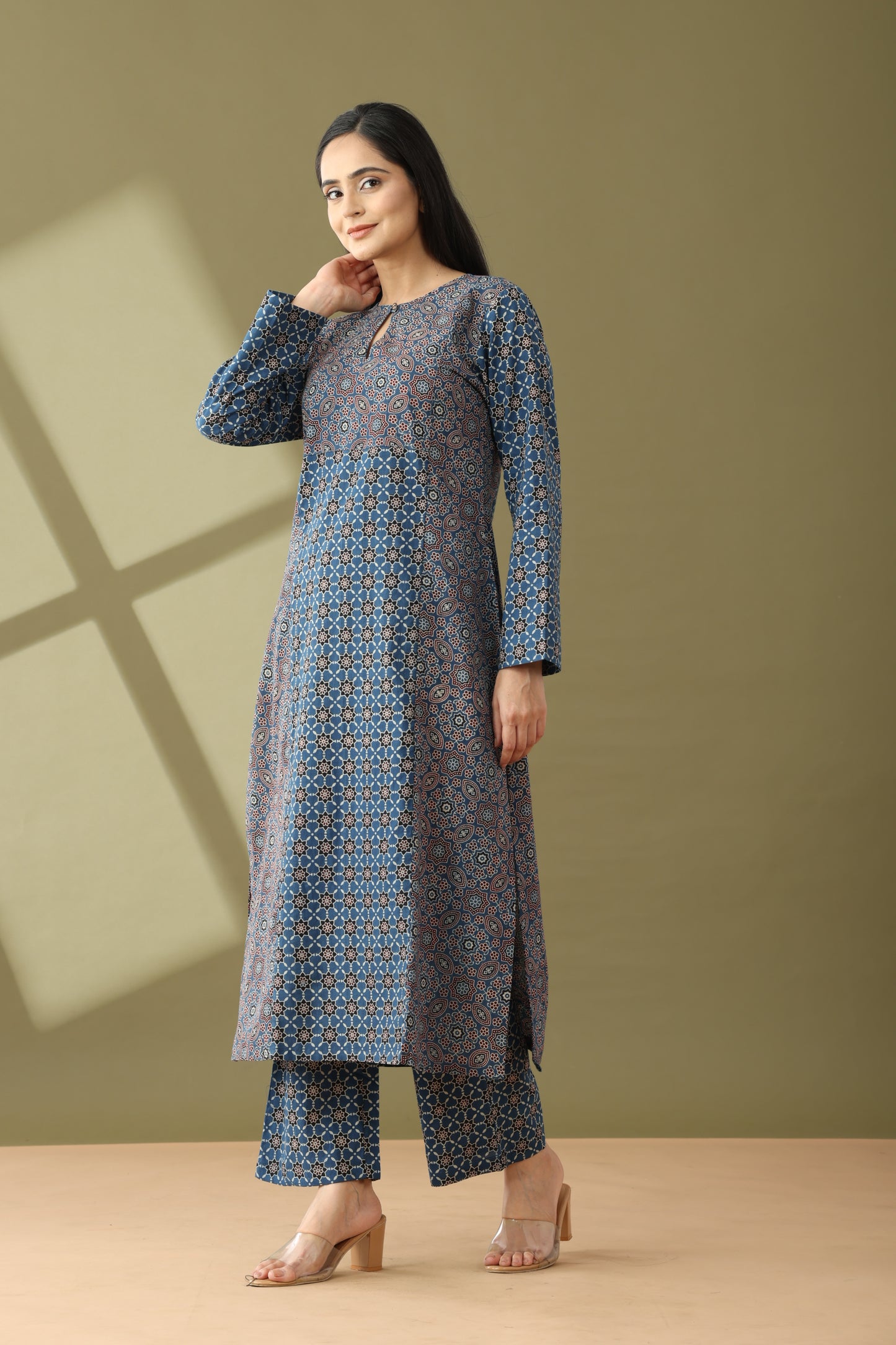Utsaah Prussian blue ajrakh kurta set