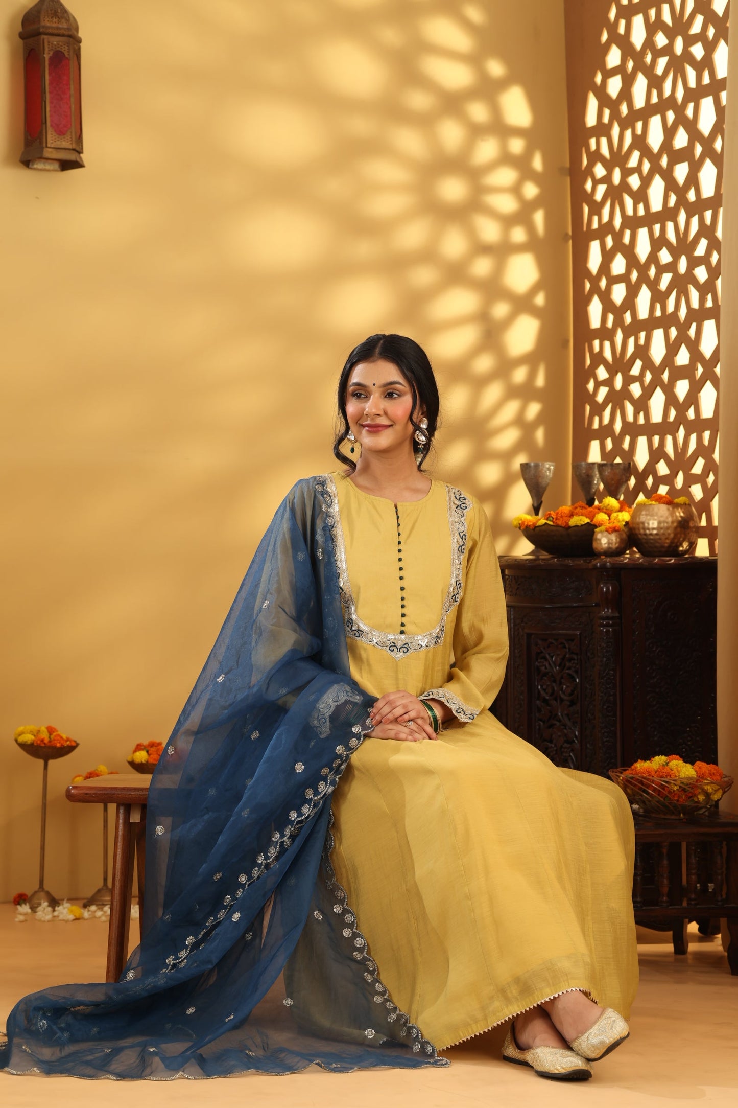 Jashn Ochre Kalidar Suit set