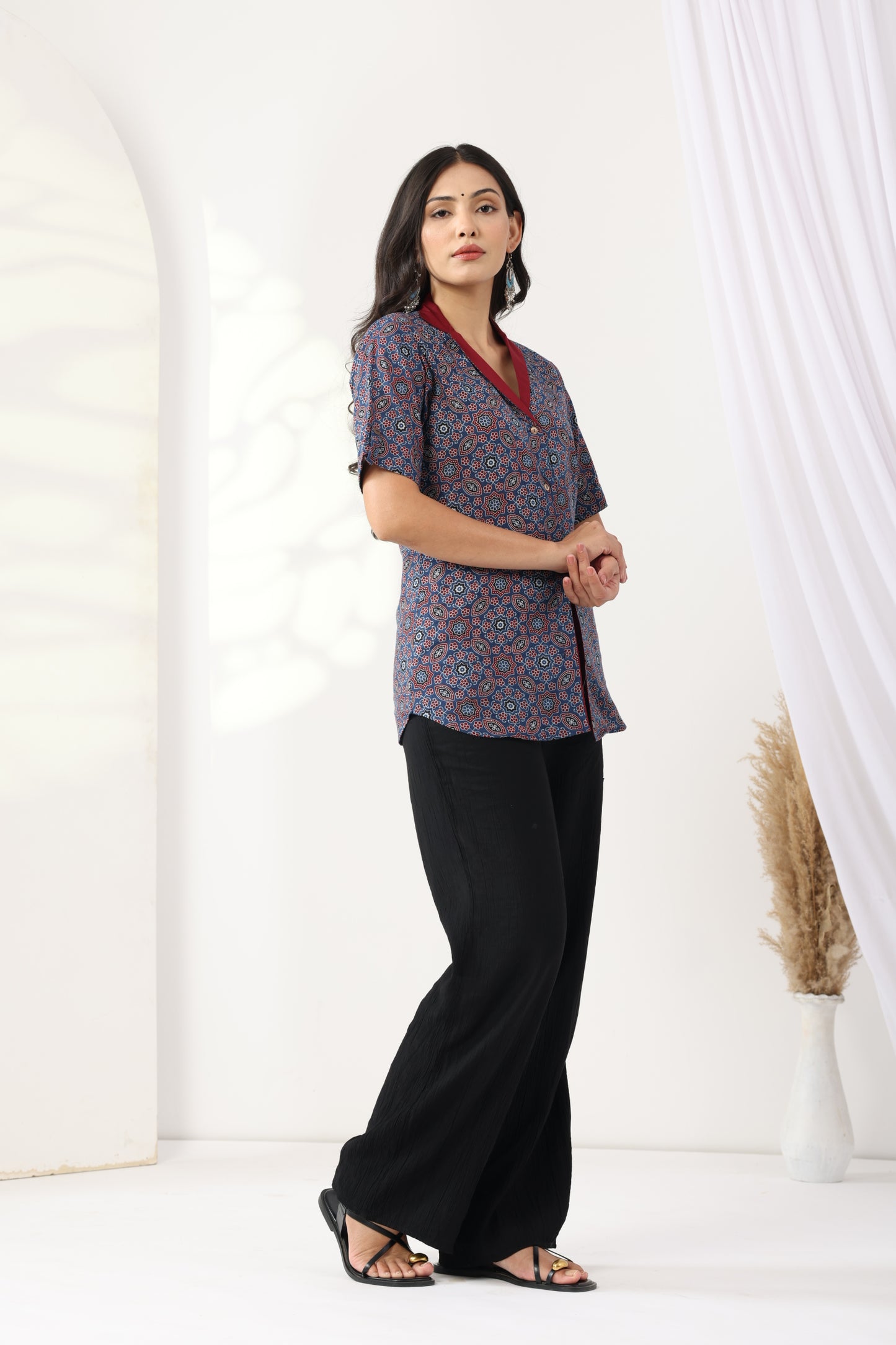 Heer Indigo Ajrakh Collared Tunic