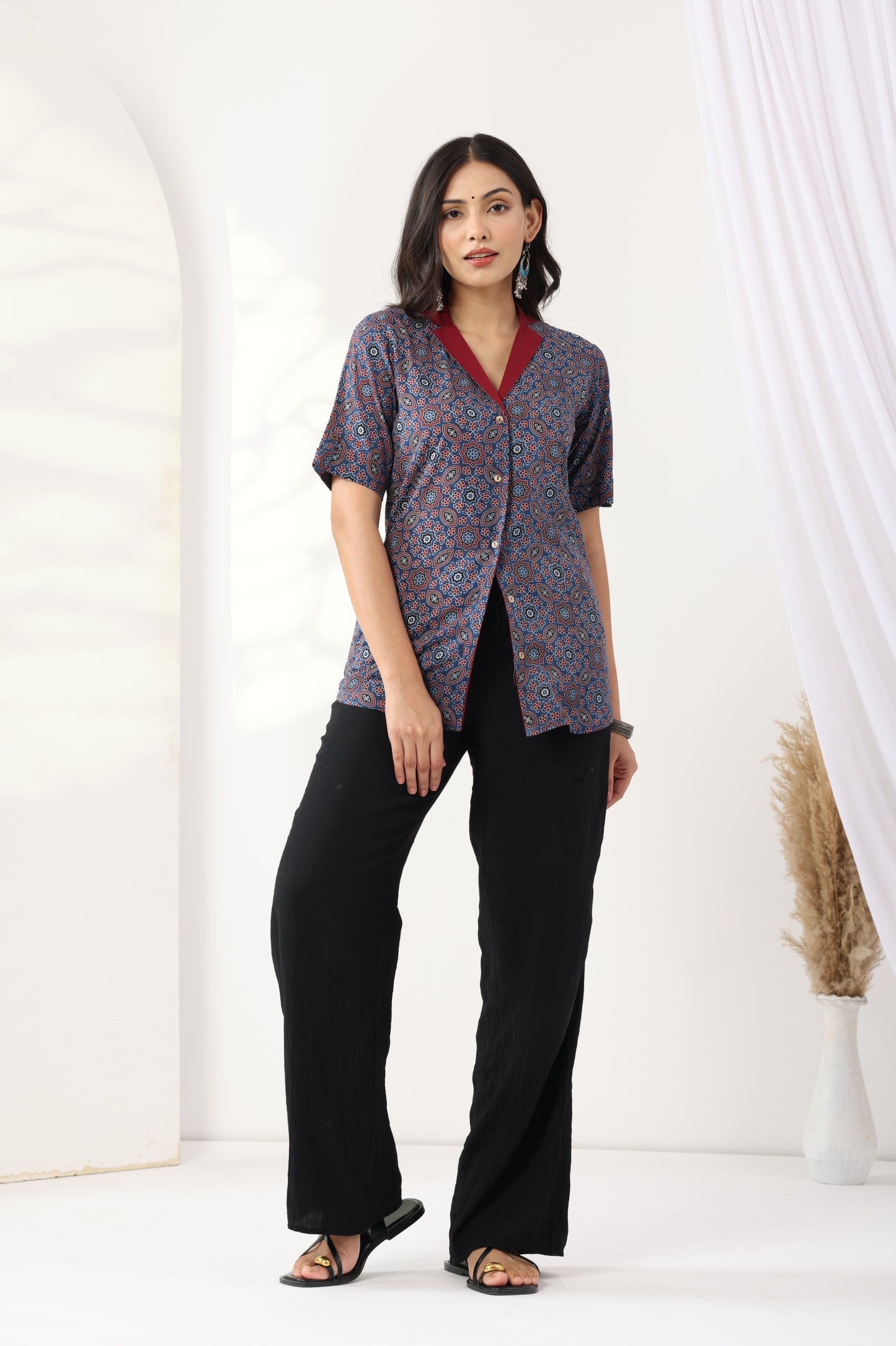 Heer Indigo Ajrakh Collared Tunic