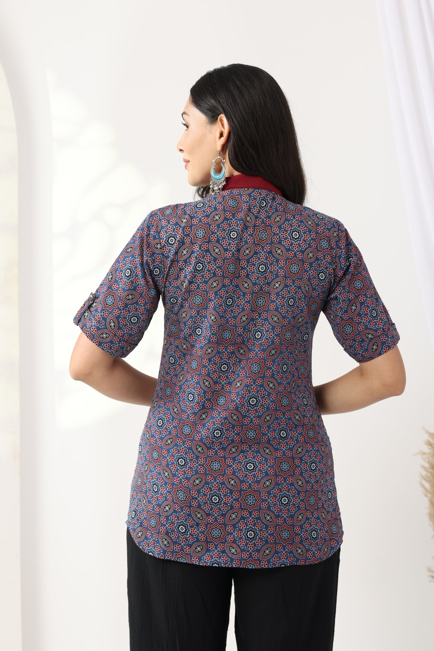Heer Indigo Ajrakh Collared Tunic