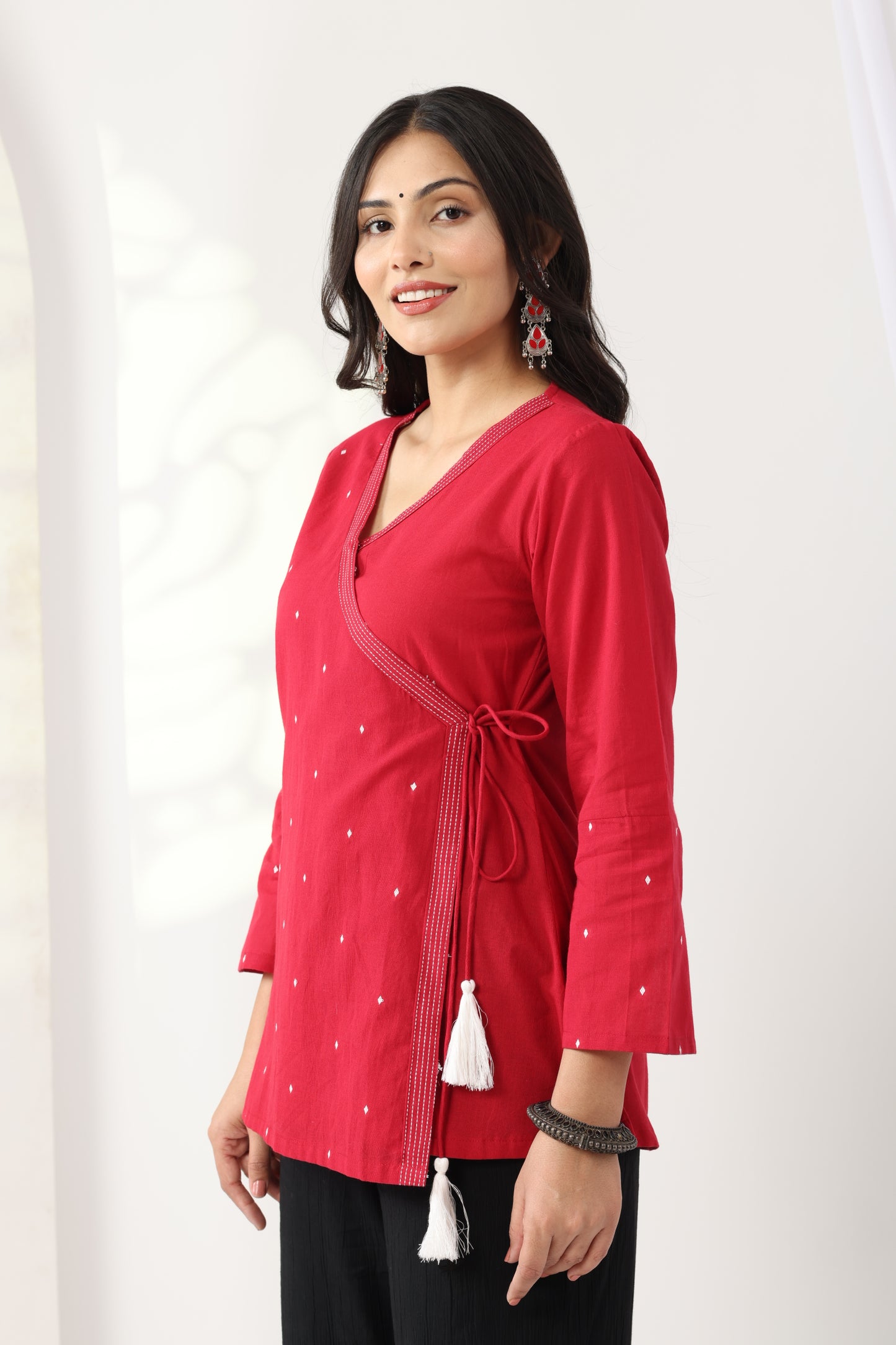 Heer Red Jamdani Angrakha Tunic