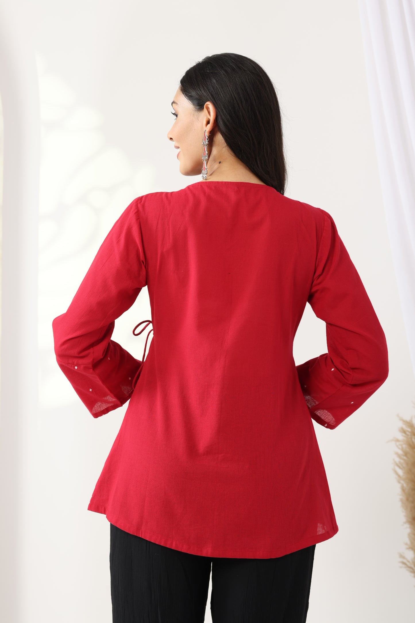 Heer Red Jamdani Angrakha Tunic