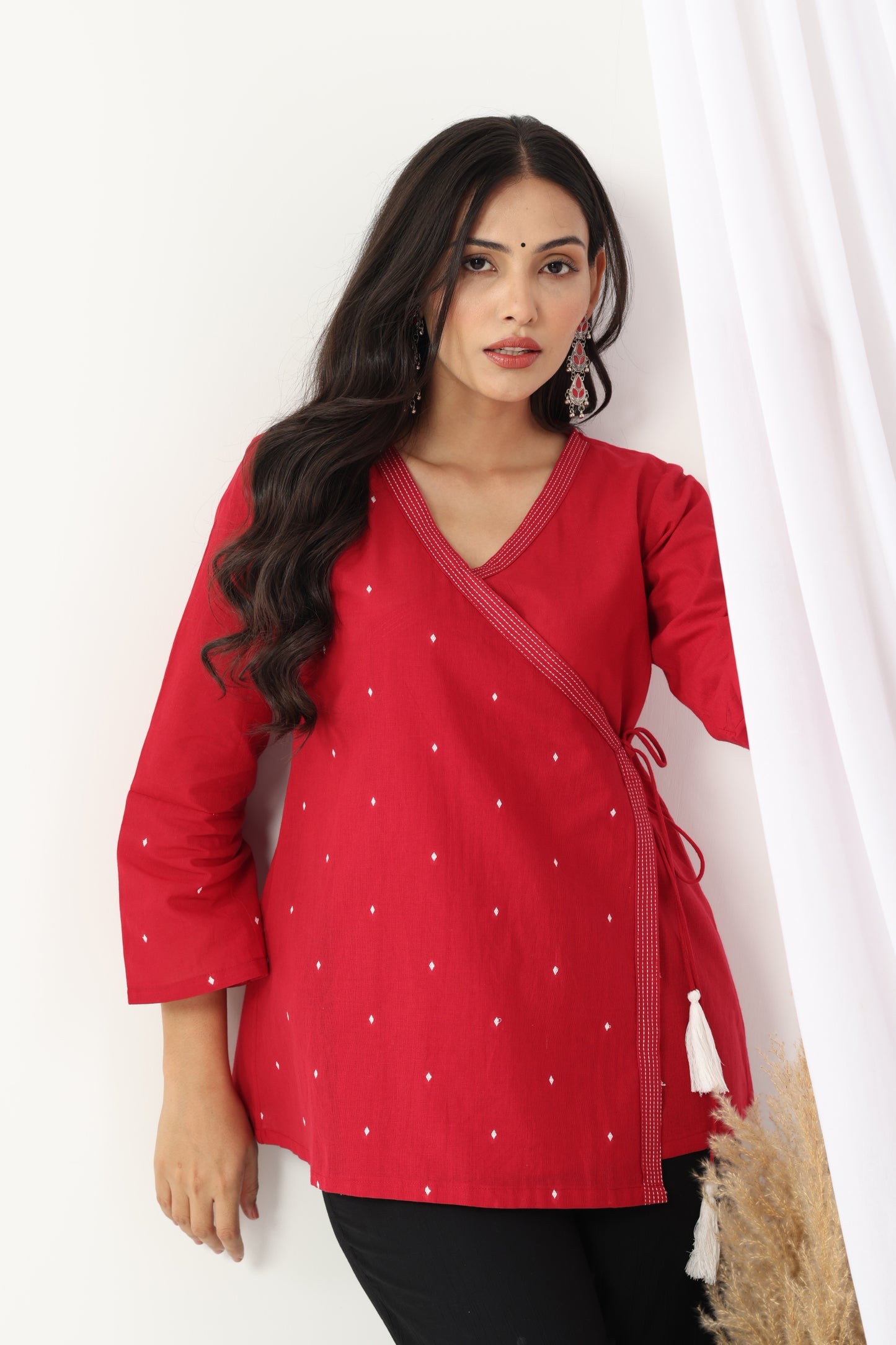 Heer Red Jamdani Angrakha Tunic