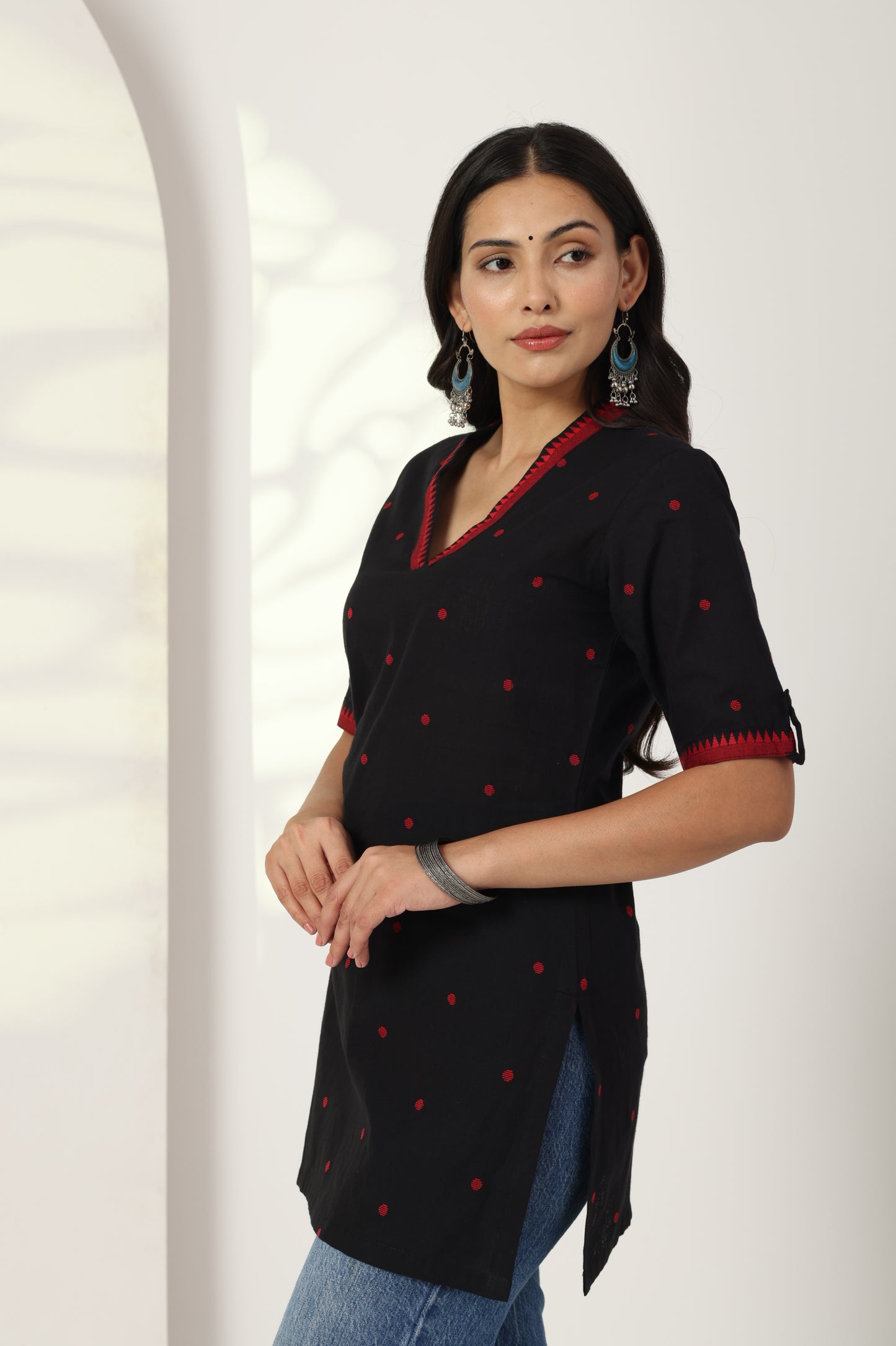 Heer Black Red jamdani Tunic