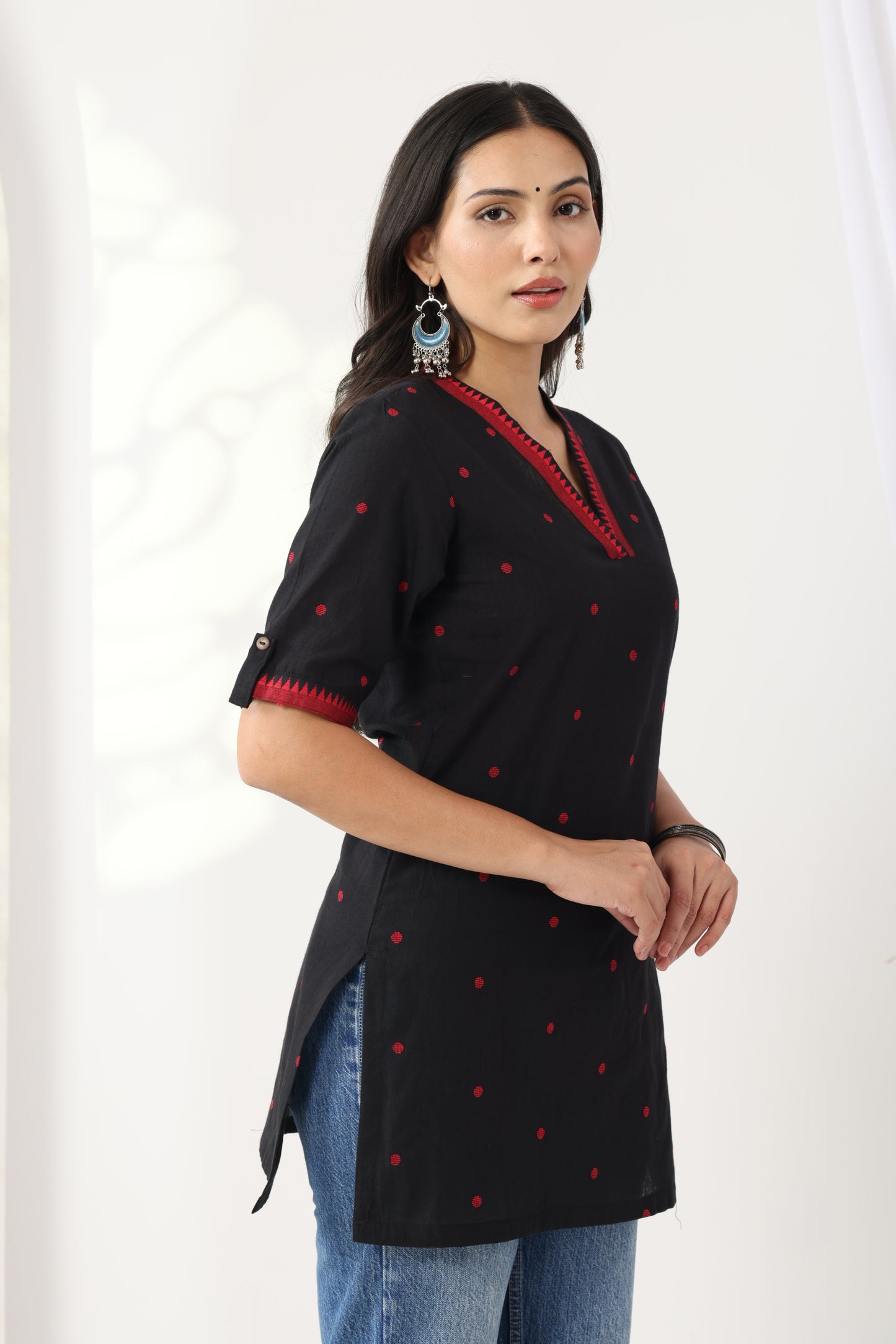 Heer Black Red jamdani Tunic