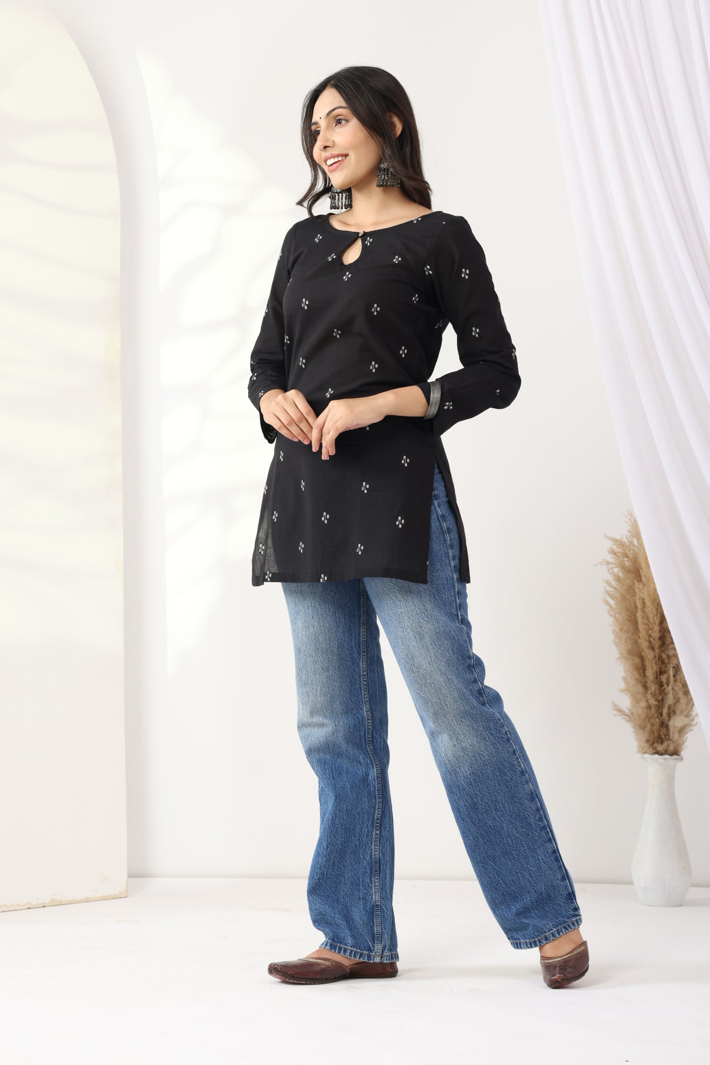 Heer Black Jamdani Tunic