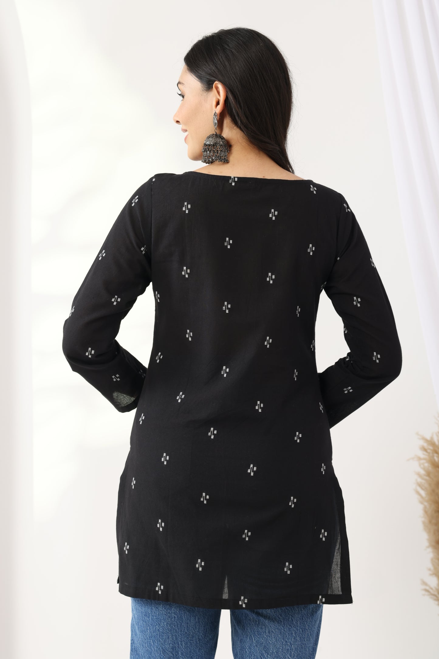Heer Black Jamdani Tunic