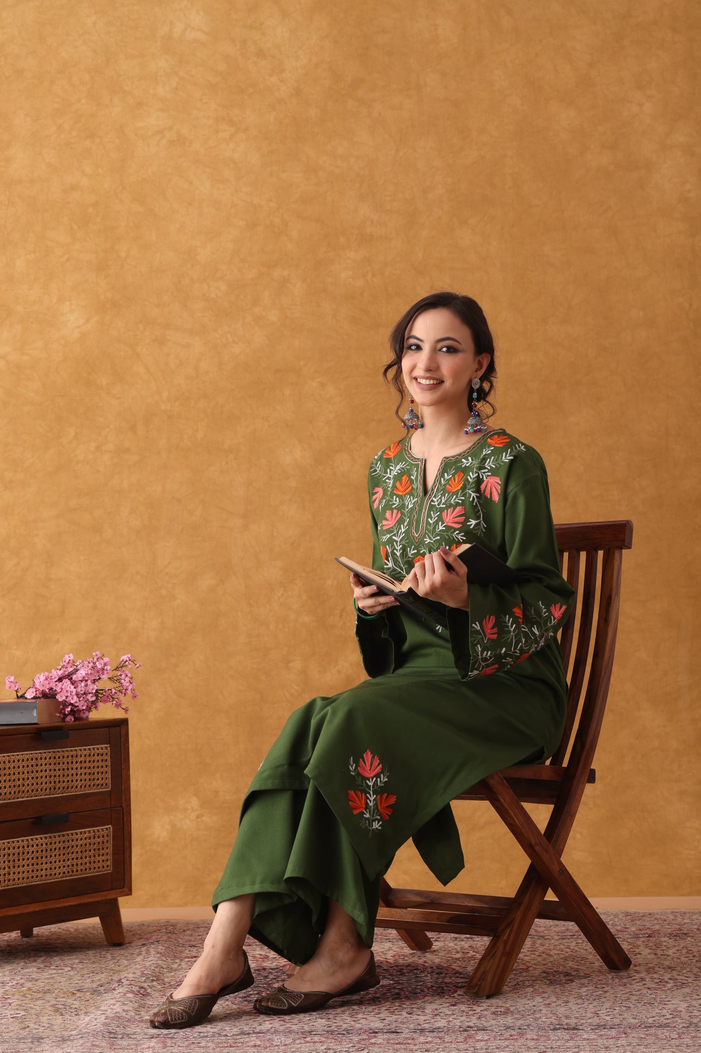 Noor Jade Green Embroidered Phiran Set