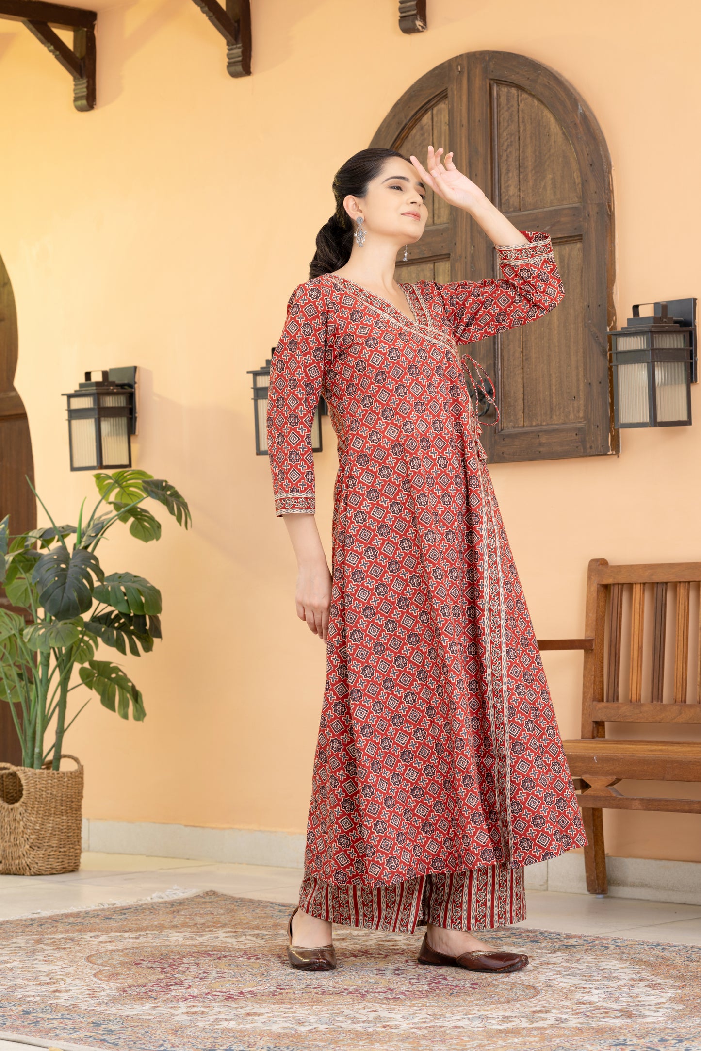 Jugni Brick Block Angrakha Kurta Set