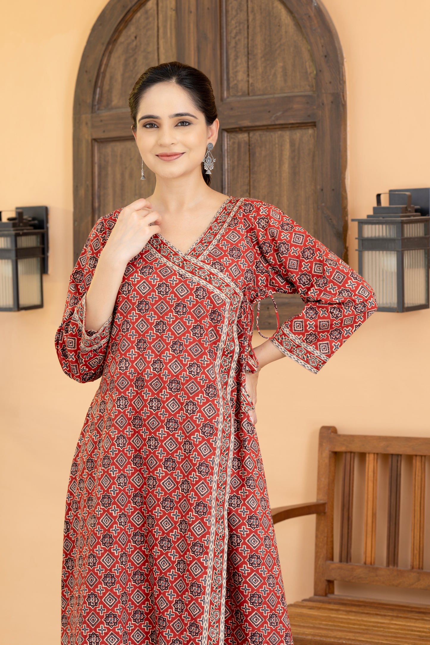 Jugni Brick Block Angrakha Kurta Set