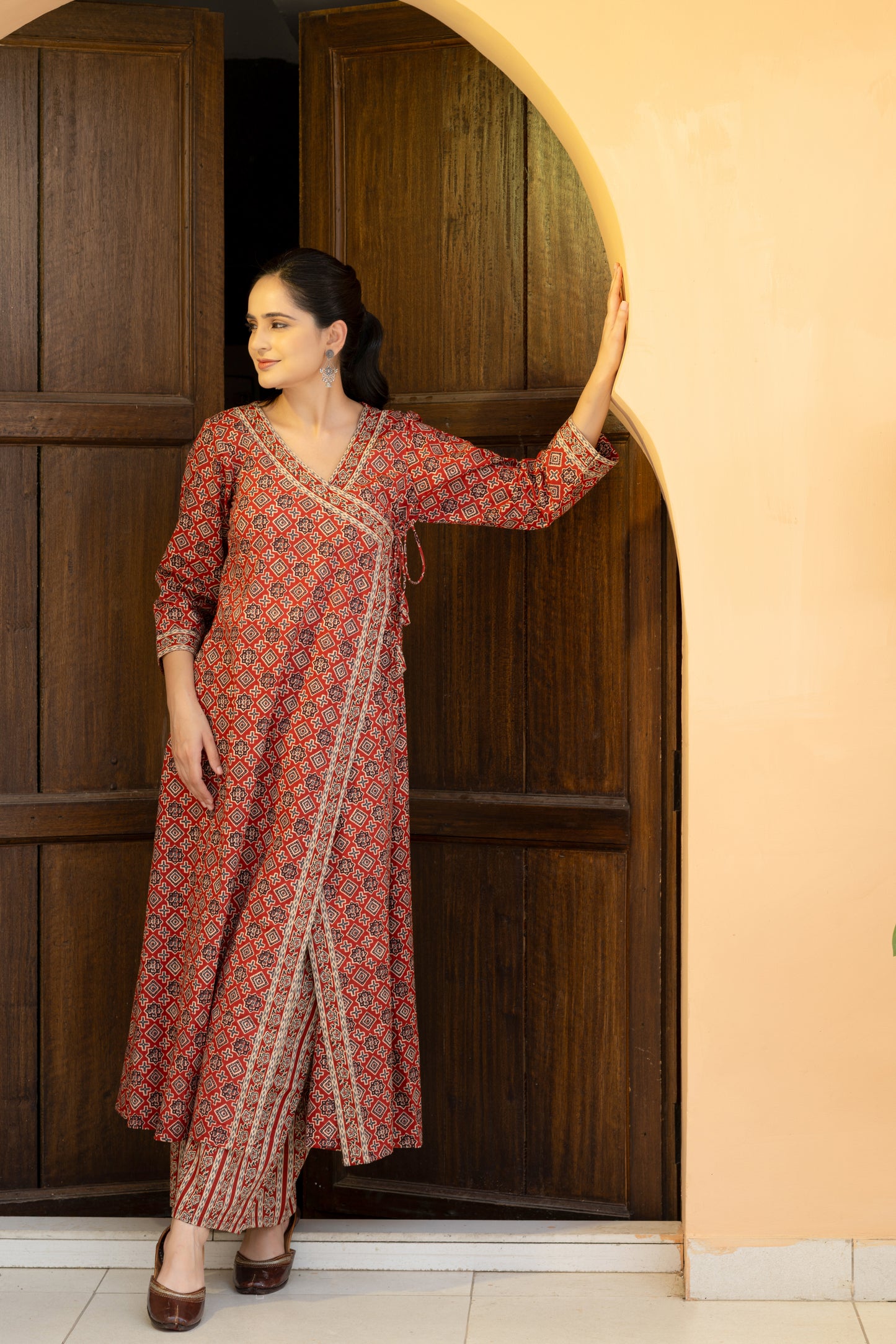 Jugni Brick Block Angrakha Kurta Set