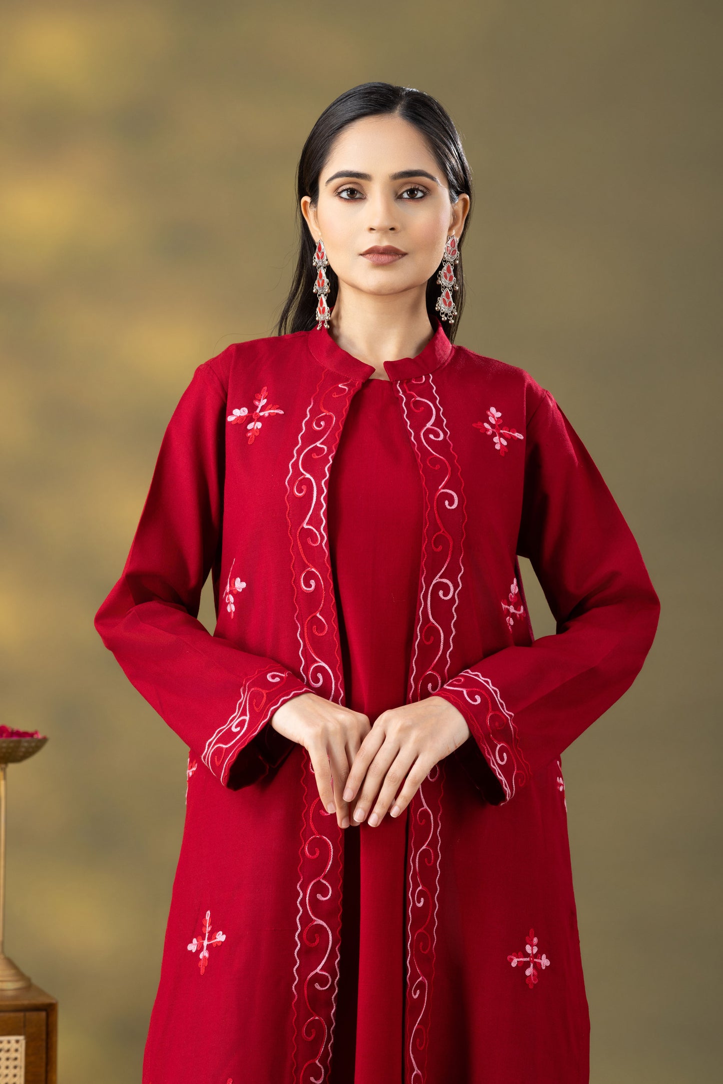 Utsaah Maroon Woolen Three Piece Set