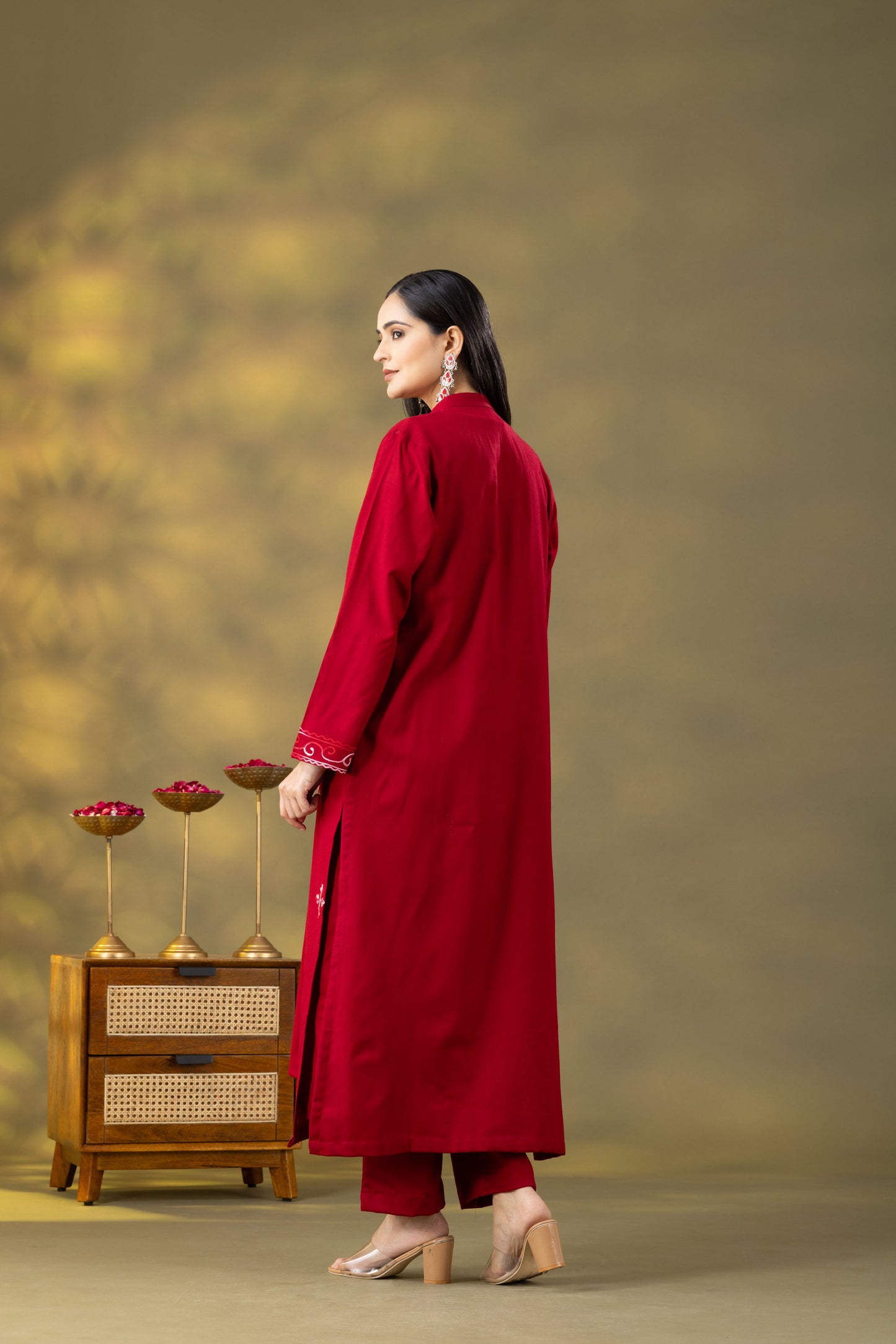 Utsaah Maroon Woolen Three Piece Set