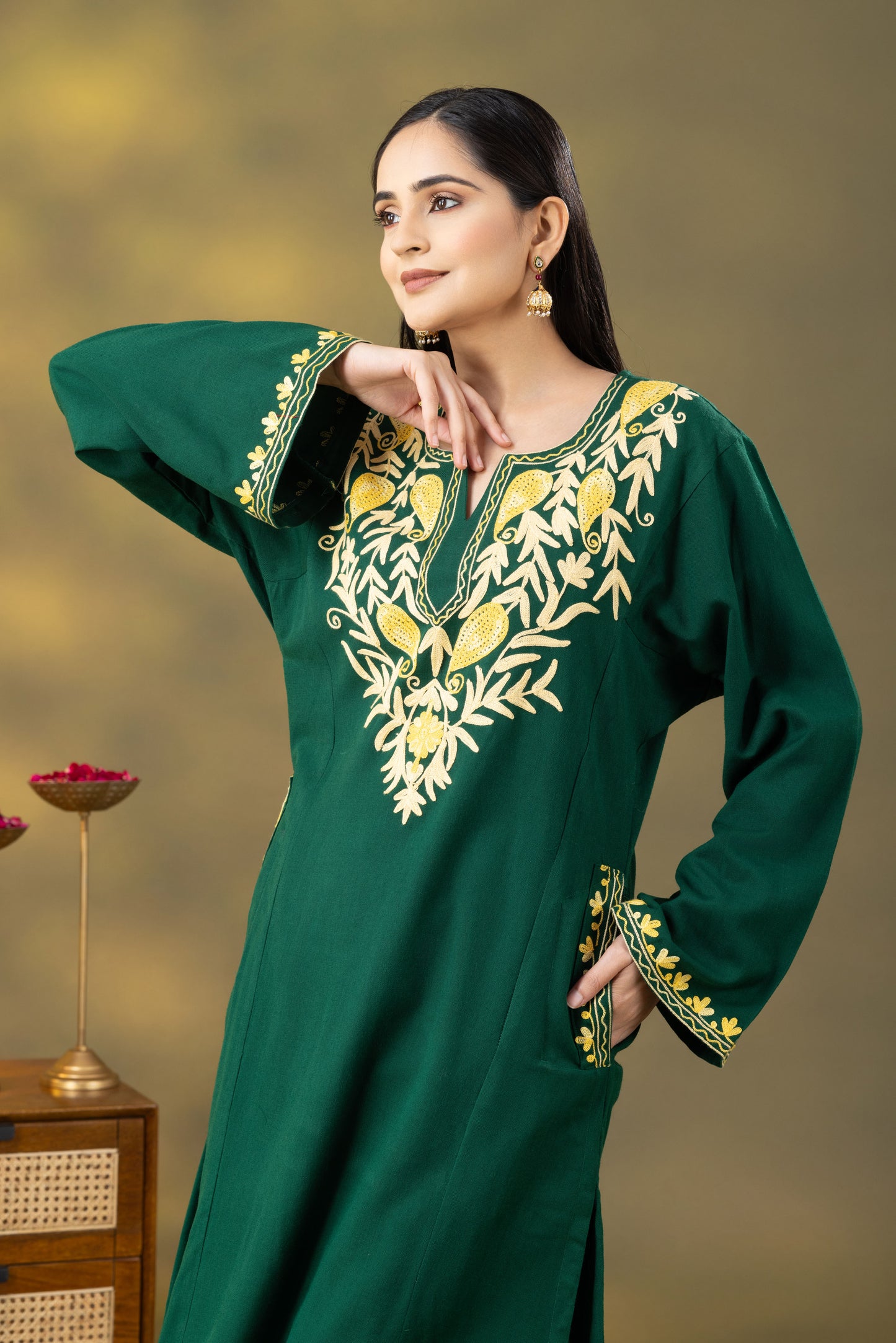Utsaah Bottle Green Embroidered Phiran Set