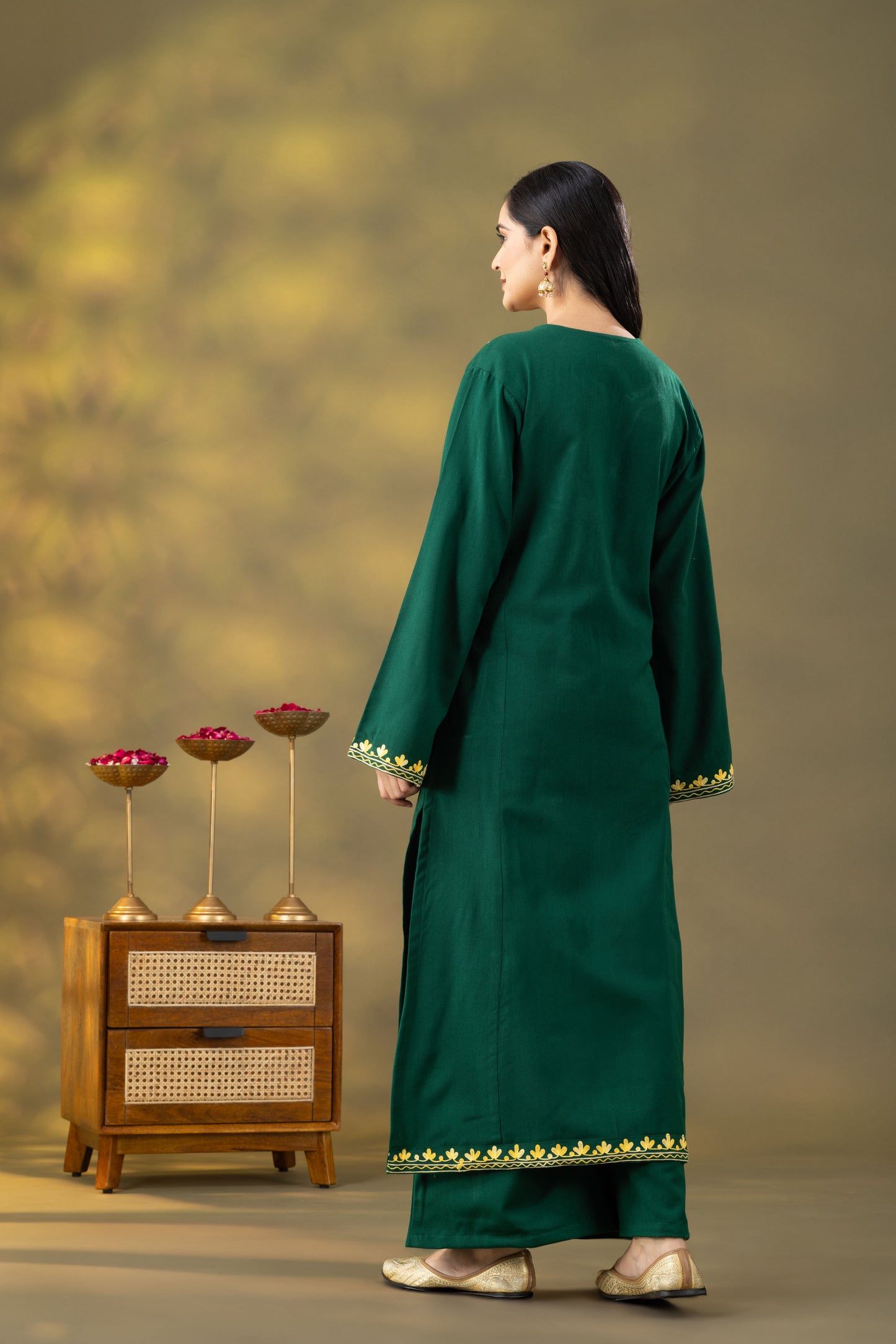 Utsaah Bottle Green Embroidered Phiran Set