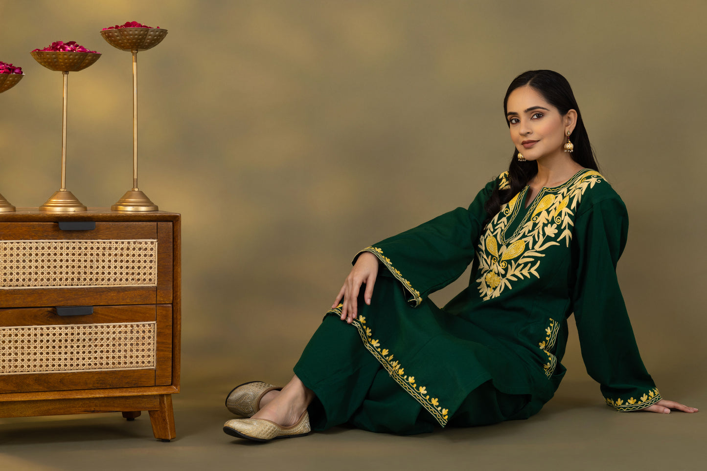 Utsaah Bottle Green  Embroidered  Phiran Set