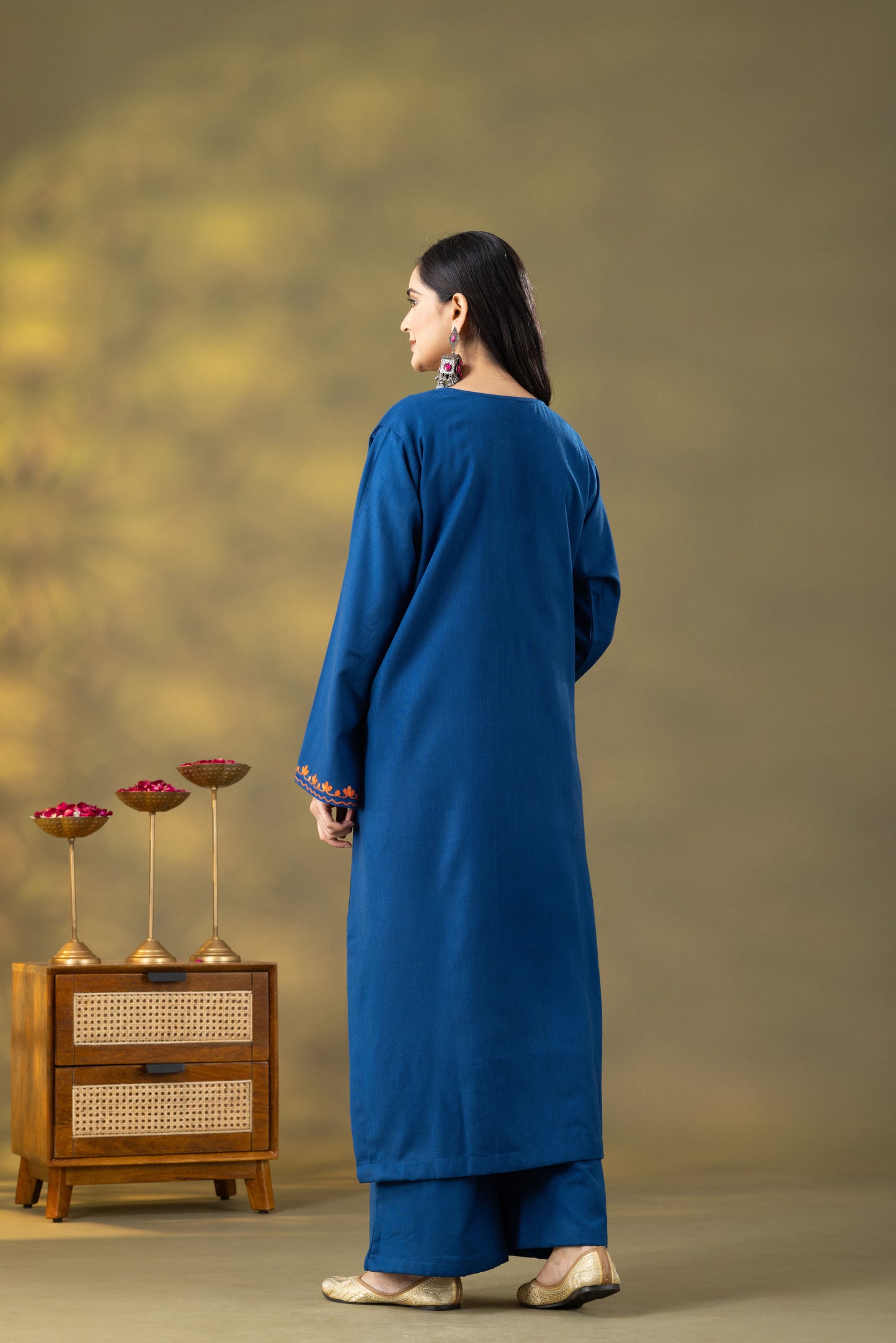Utsaah Teal Blue Embroidered Phiran Set