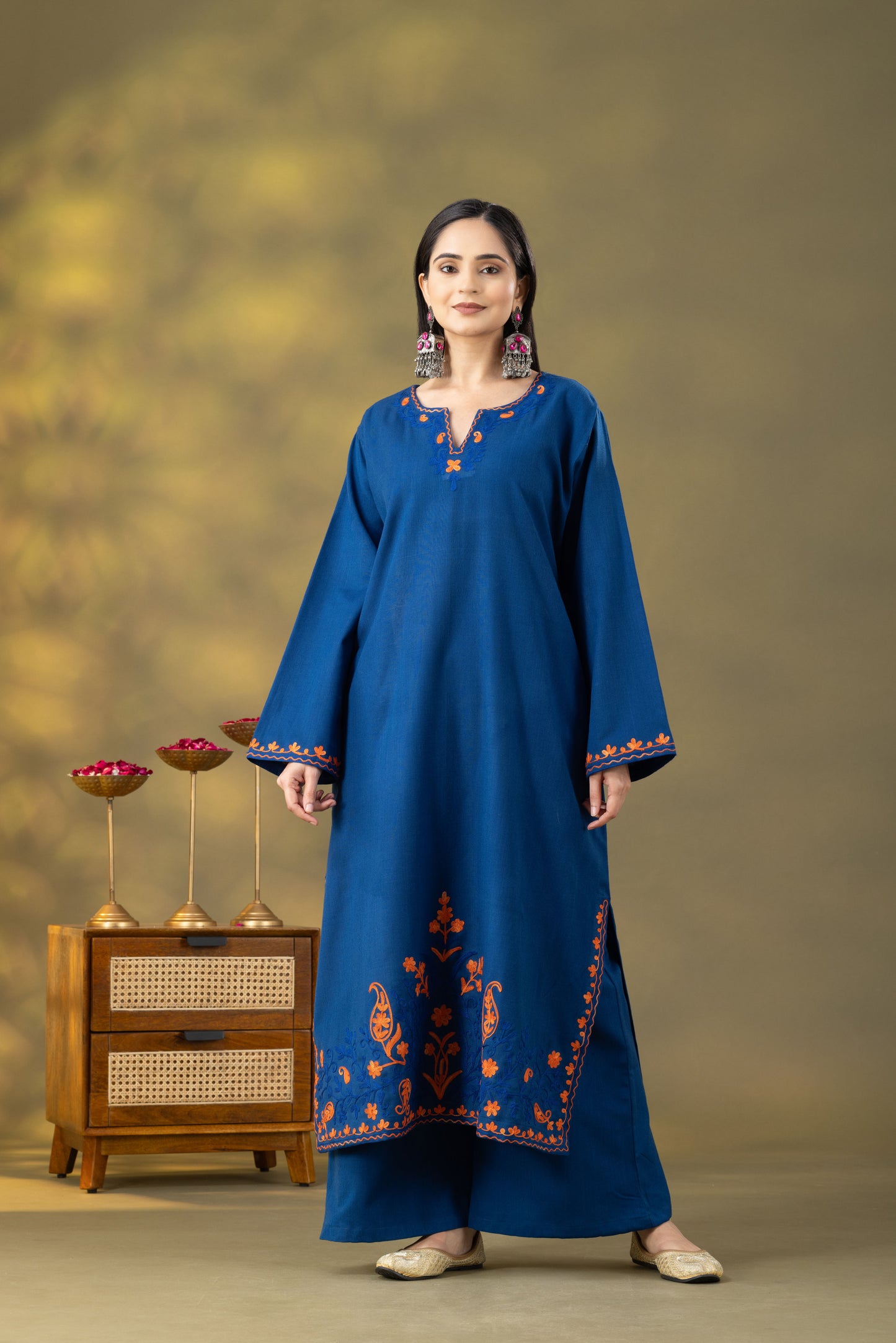Utsaah Teal Blue Embroidered Phiran Set