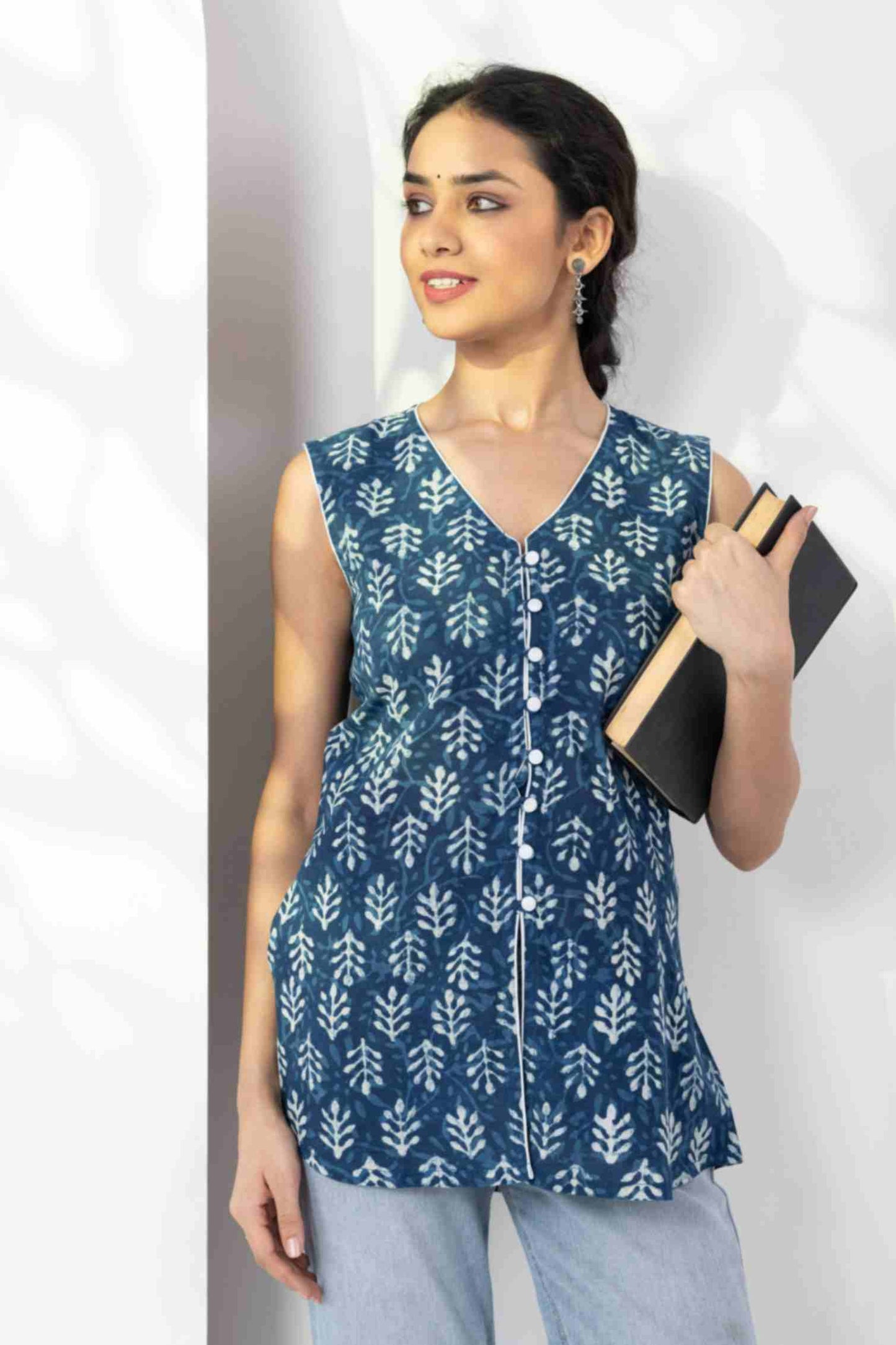 Heer Indigo Dabu Sleeveless tunic