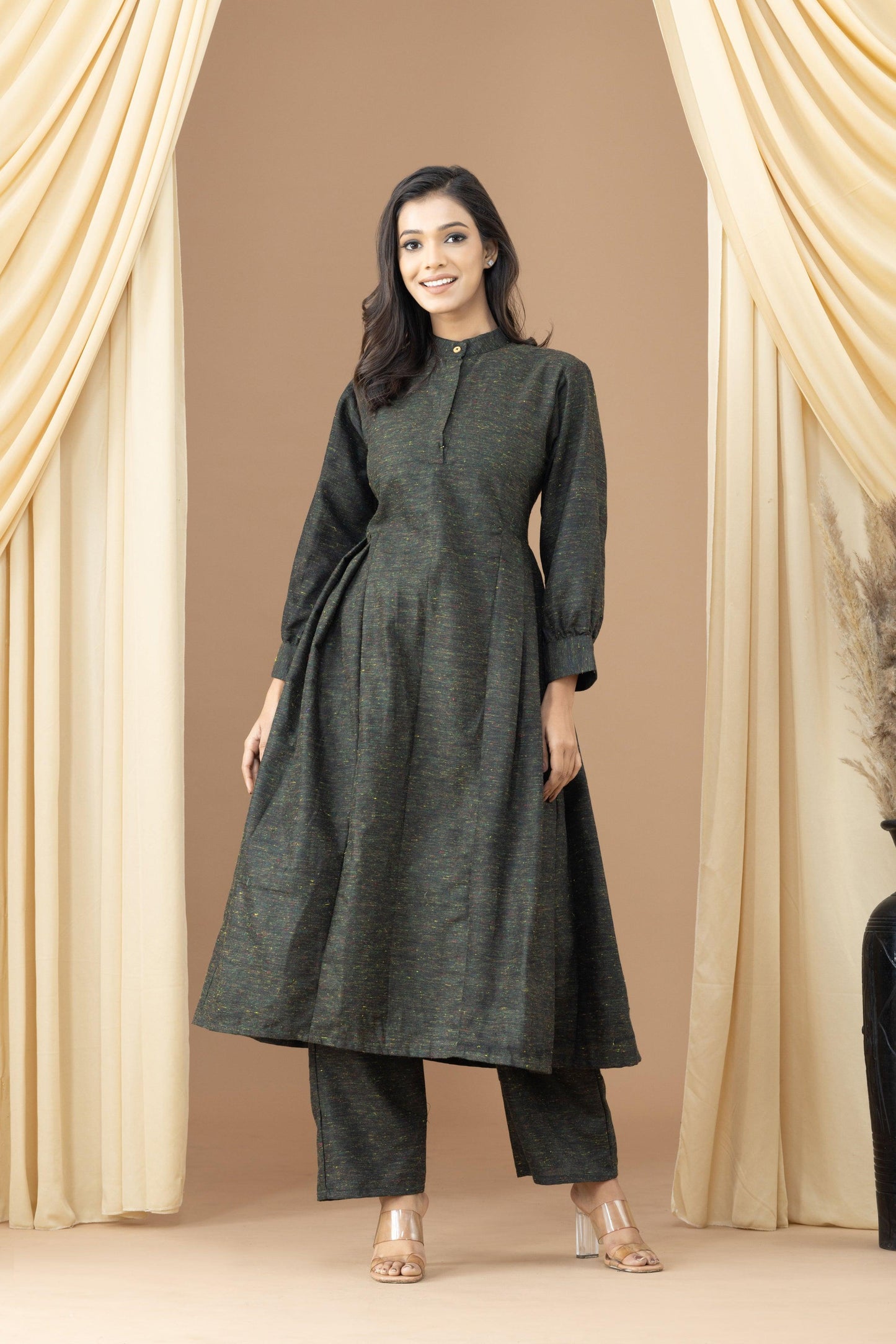 Aseel Black Olive Khadi Kurta Set