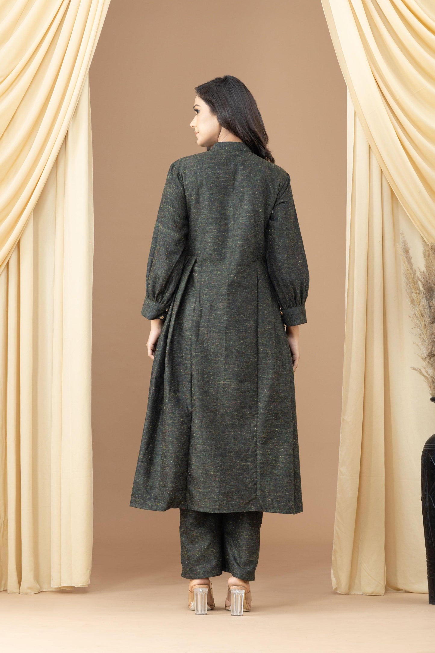Aseel Black Olive Khadi Kurta Set