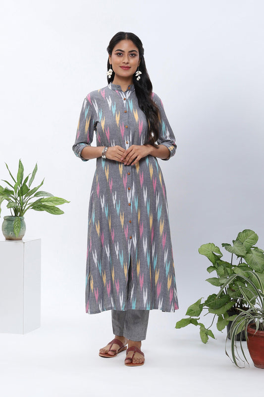 Shravani Grey Ikkat Kurta Set