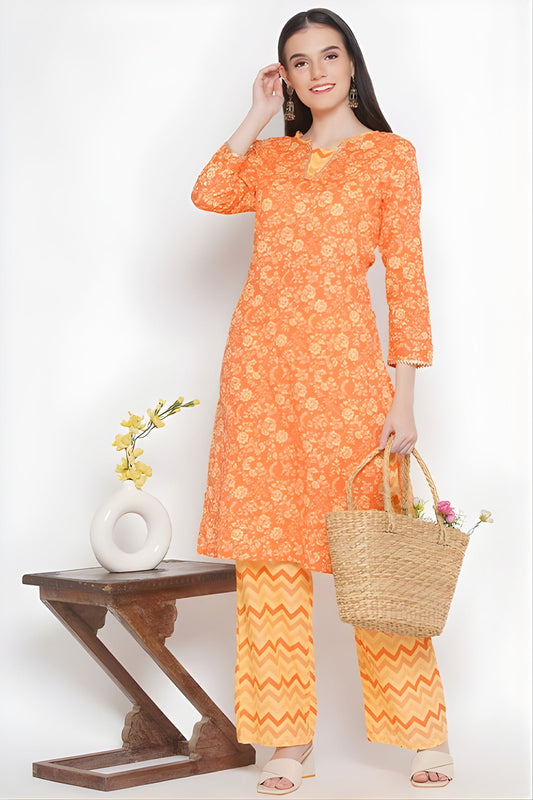 Riwaaz Radiant Orange Floral Kurta Set
