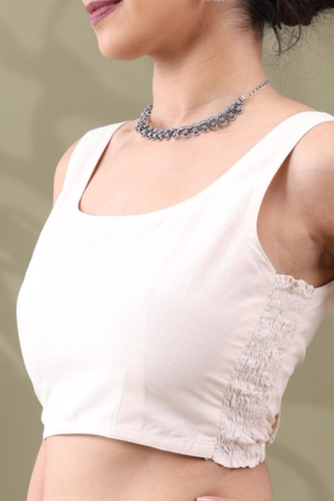 Navya Cream Basic cotton Sleeveless Blouse