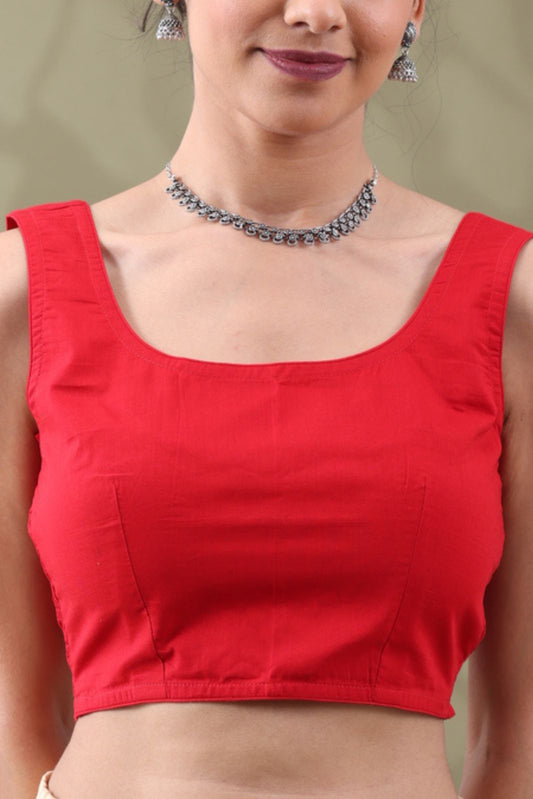 Navya Red Basic cotton Sleeveless Blouse