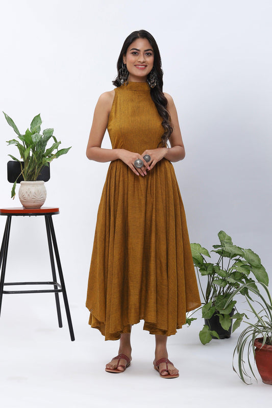 Shravani Mustard Halter-neck Dress