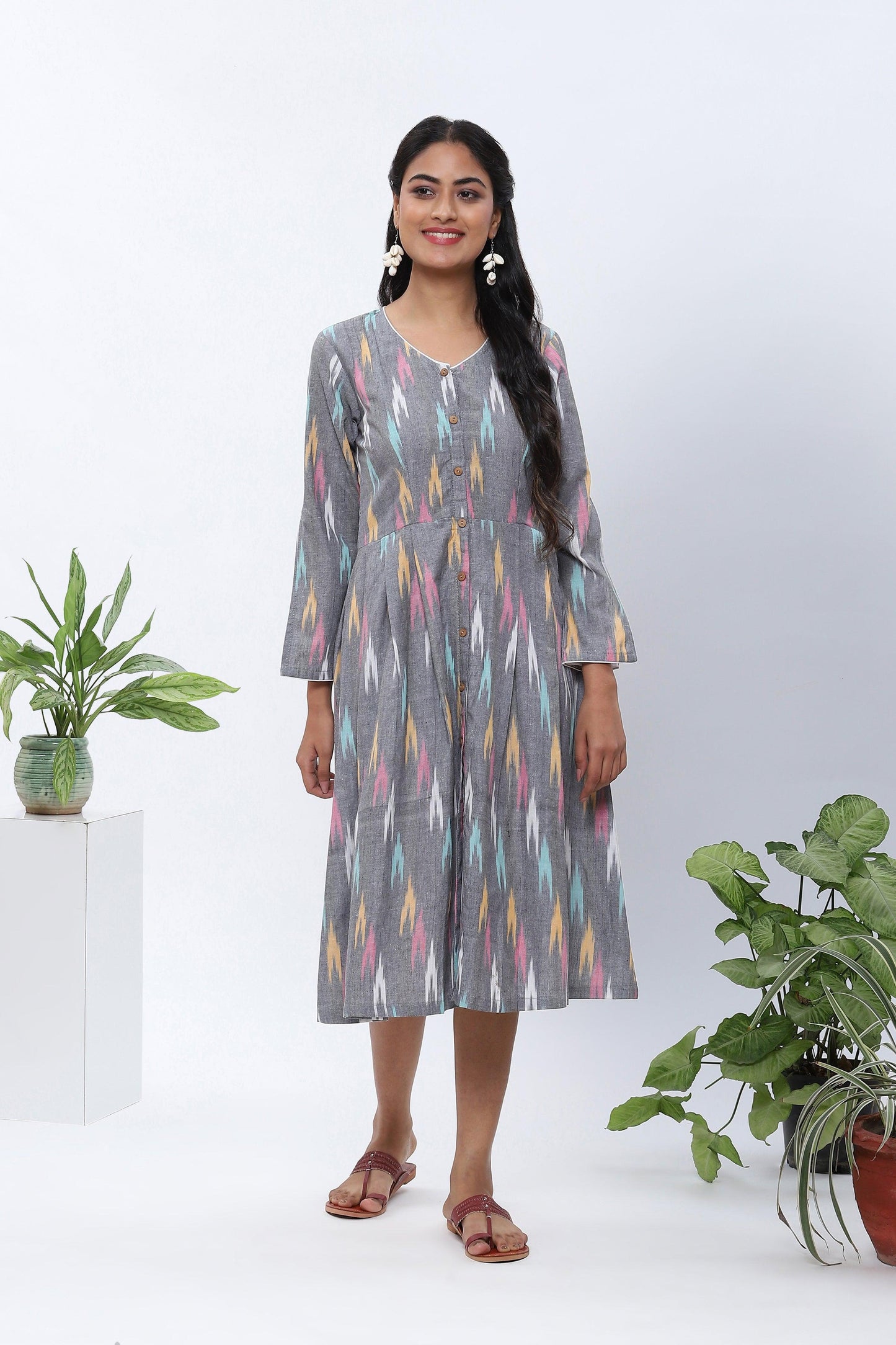 Shravani Grey Ikkat A-line Dress