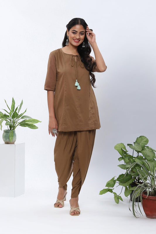 Shravani Caramel Khaki Tunic Dhoti Set