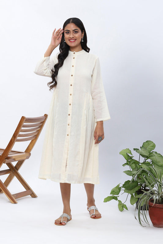 Shravani White Button-down Flared Dress