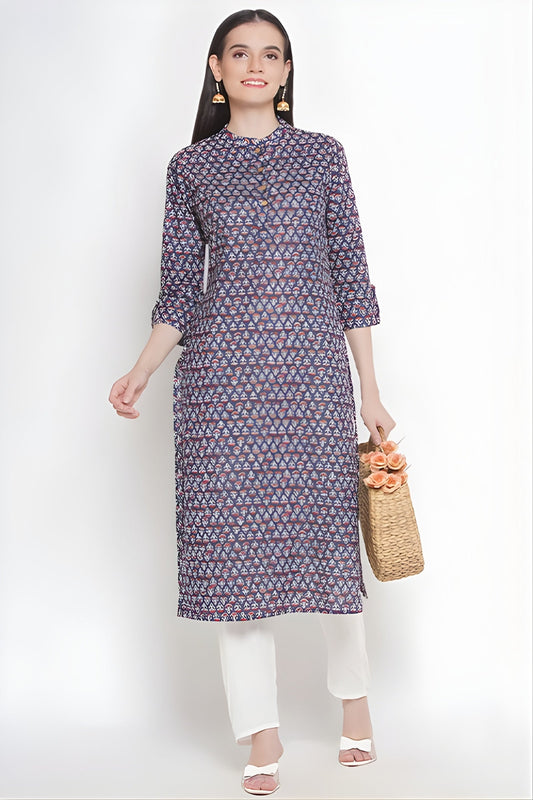 Riwaaz Blue Kurta Set with Crimson Red Print