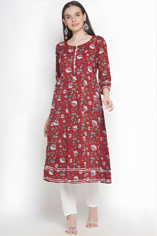 Riwaaz Bold Maroon A-line Kurta Set